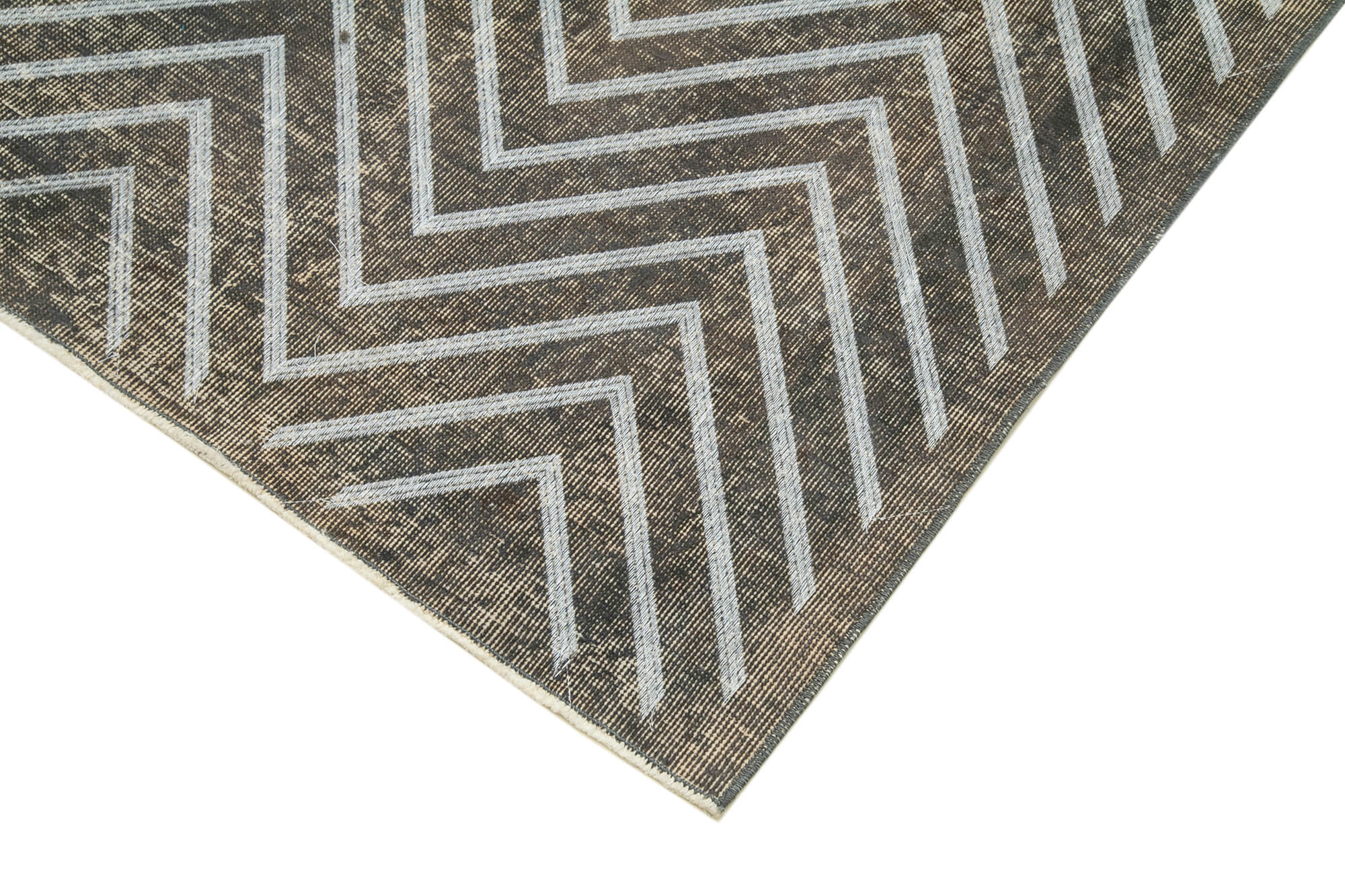 Handmade Geometric Rug – Grey Area Rug 4'10''x12'2'' Cotton Wool Carpet