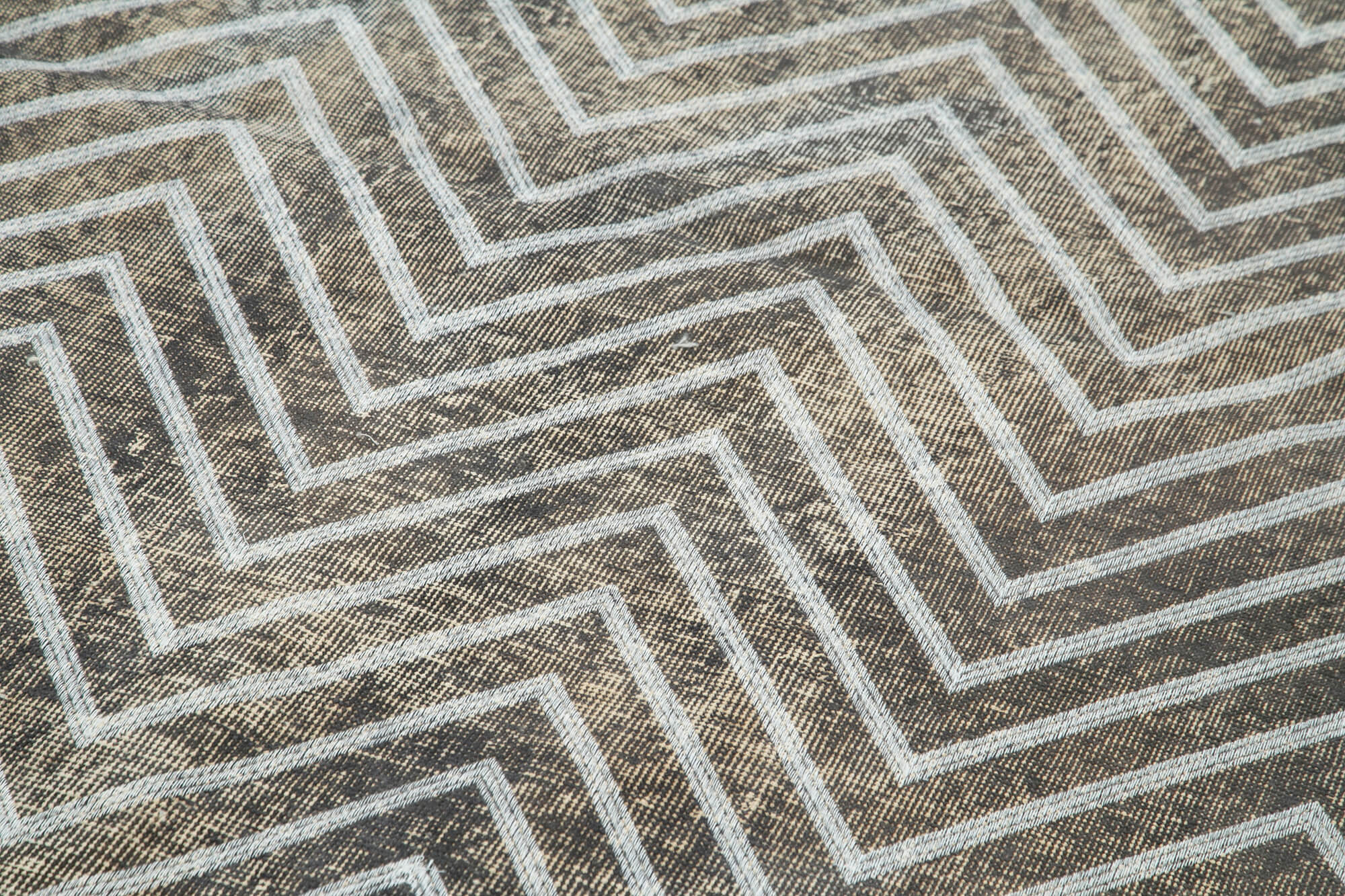 Handmade Geometric Rug – Grey Area Rug 4'10''x12'2'' Cotton Wool Carpet
