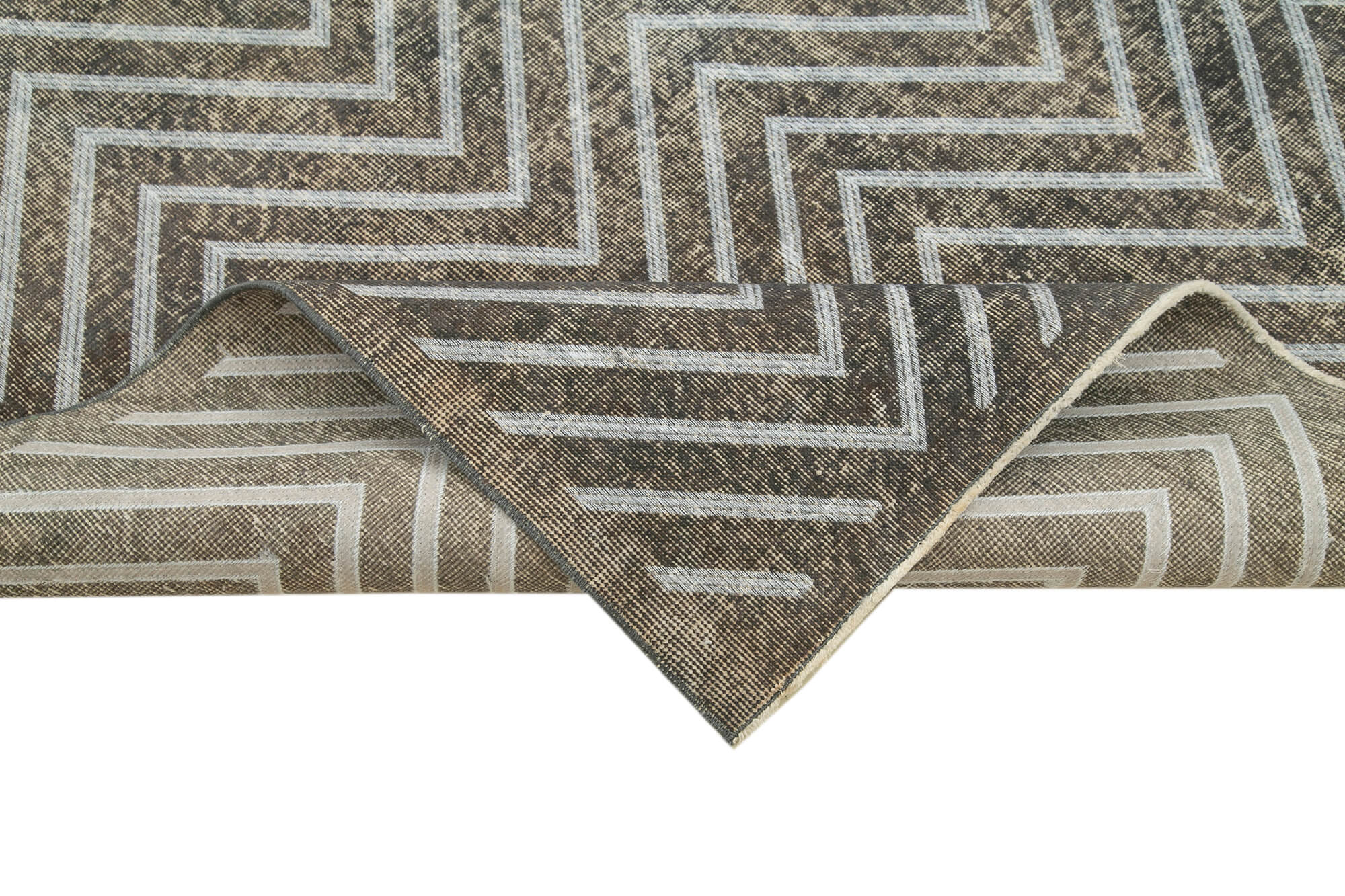 Handmade Geometric Rug – Grey Area Rug 4'10''x12'2'' Cotton Wool Carpet