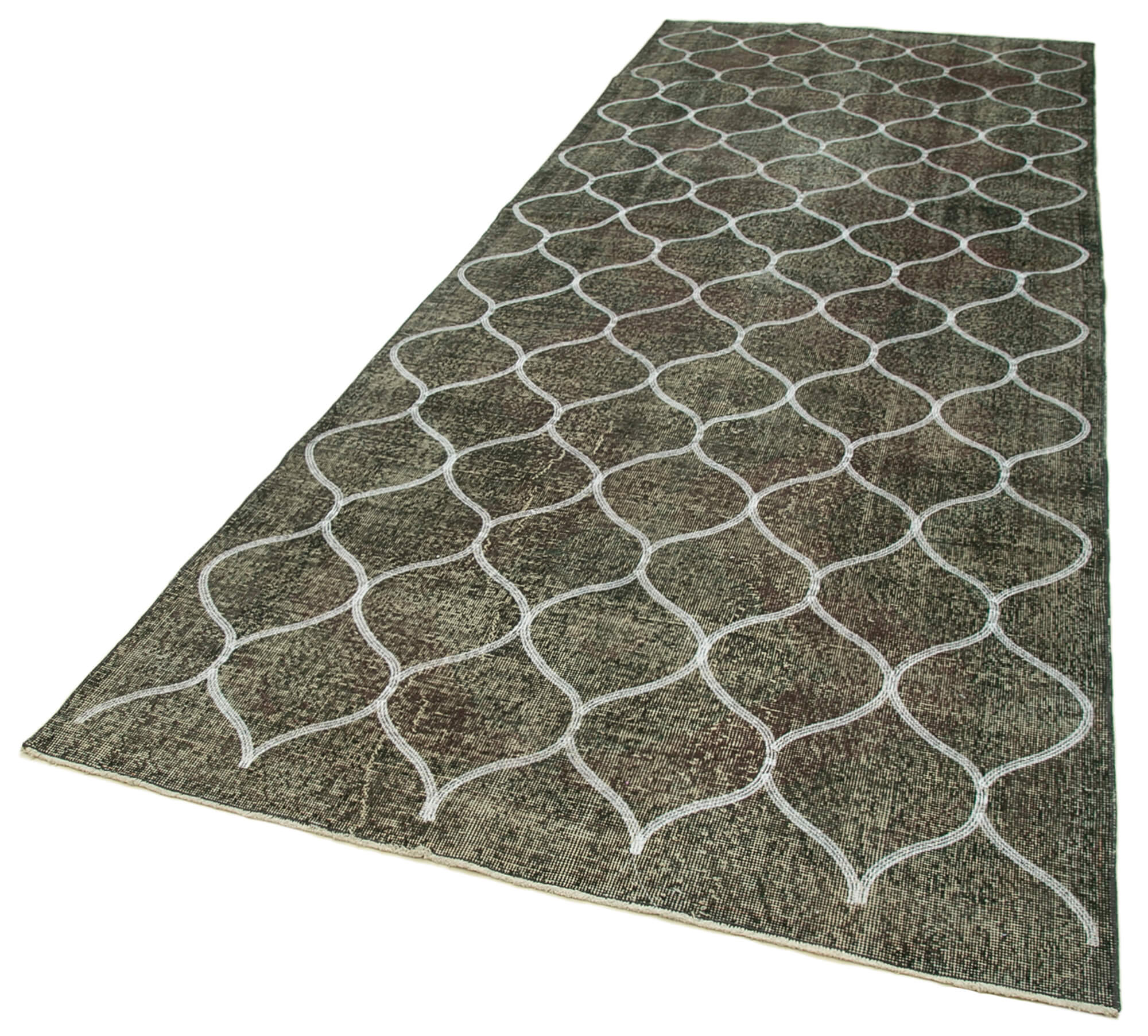 Handmade Geometric Rug - Grey Area Rug | Cotton Wool Carpet 4'8''x13'0''