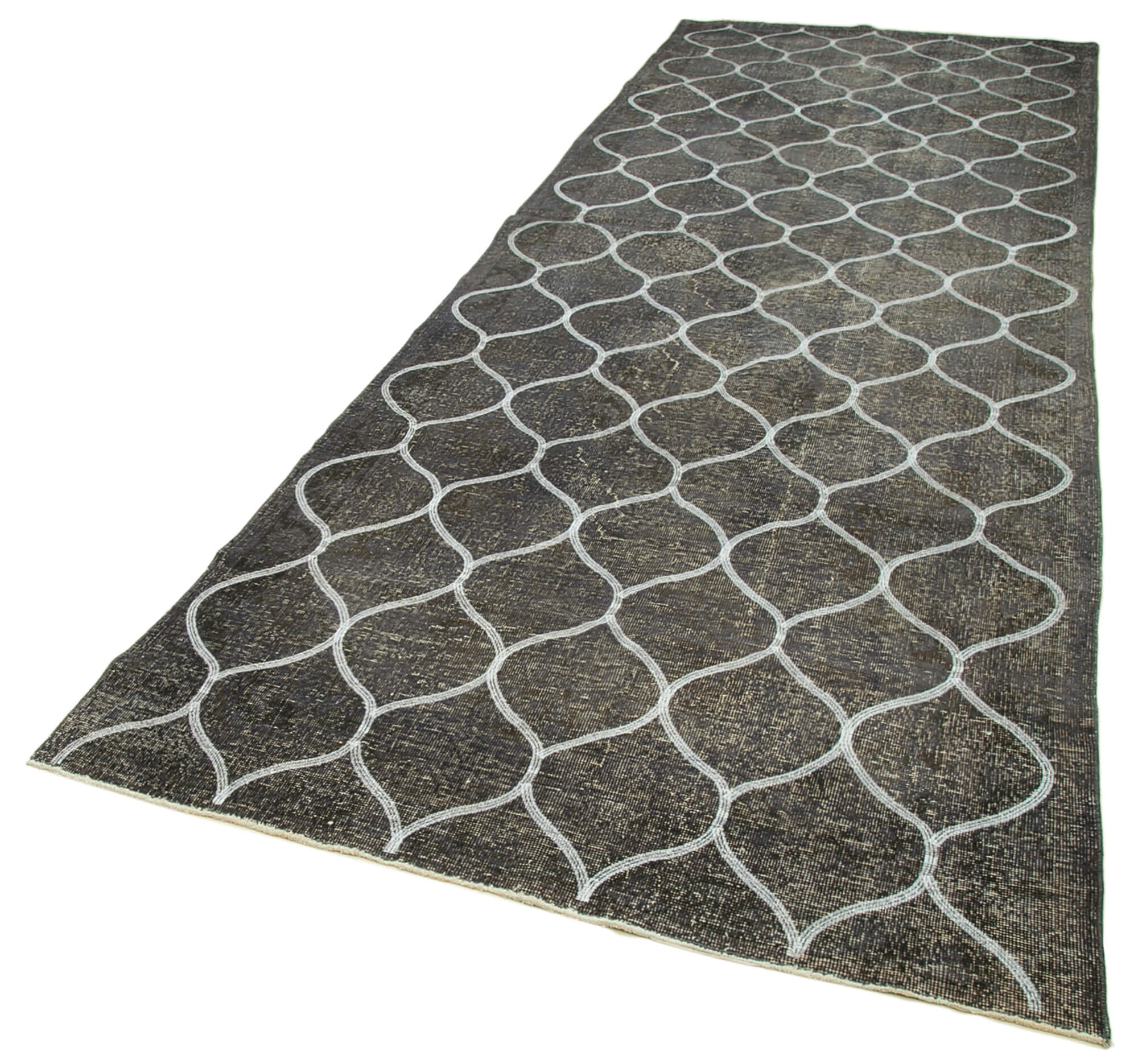 Handmade Wool Area Rug - Grey Geometric Carpet | Cotton Wool Carpet 4'7''x14'0''