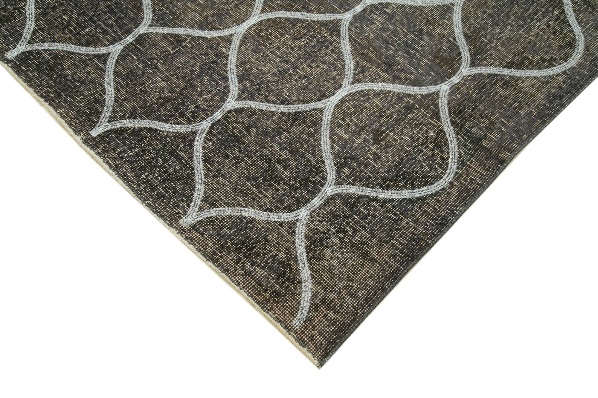 Handmade Wool Area Rug - Grey Geometric Carpet | Cotton Wool Carpet 4'7''x14'0''