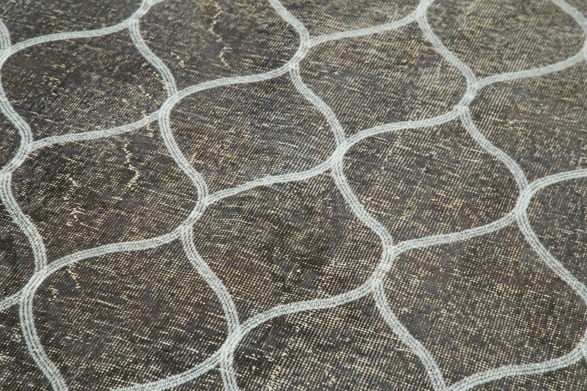 Handmade Wool Area Rug - Grey Geometric Carpet | Cotton Wool Carpet 4'7''x14'0''