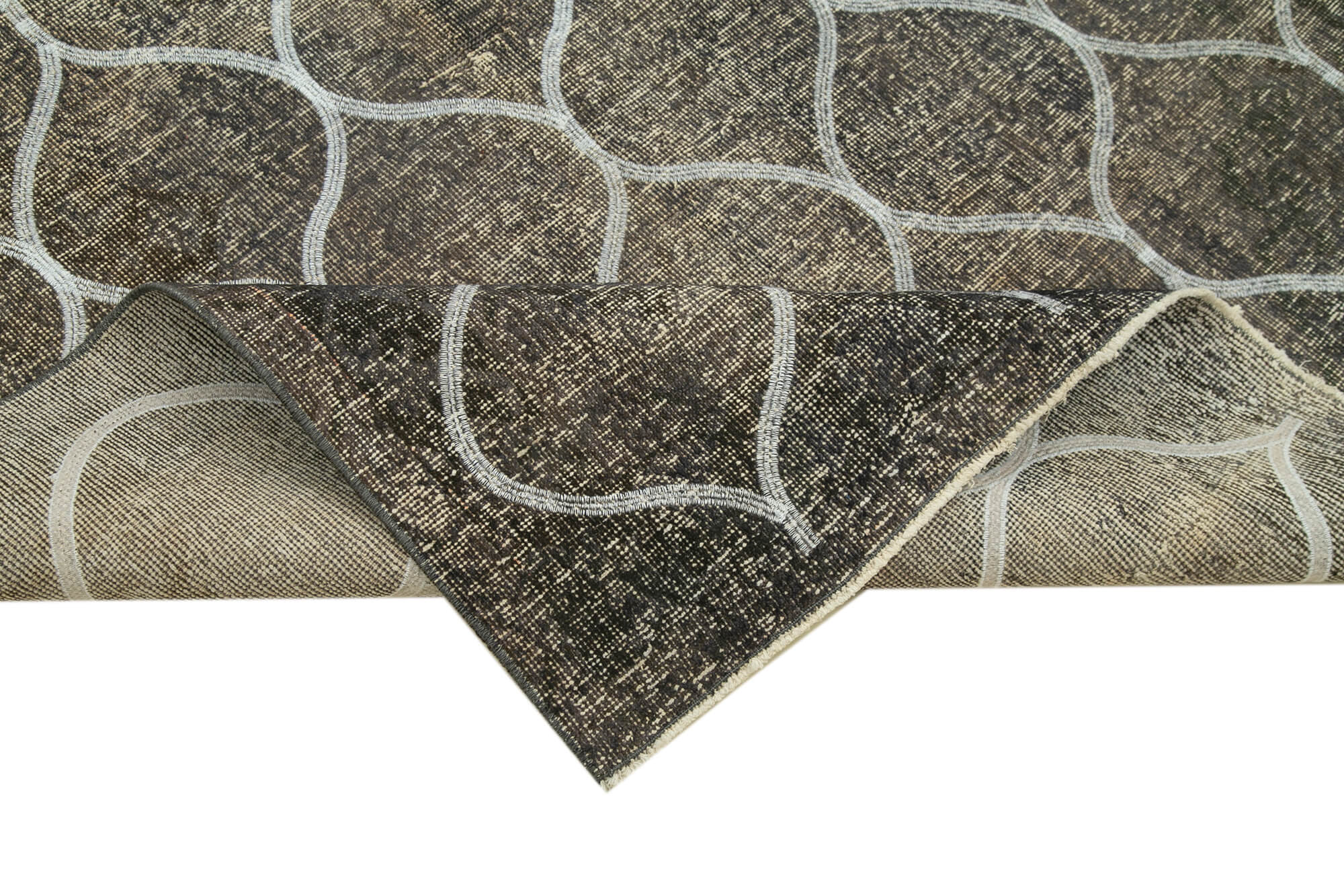 Handmade Wool Area Rug - Grey Geometric Carpet | Cotton Wool Carpet 4'7''x14'0''