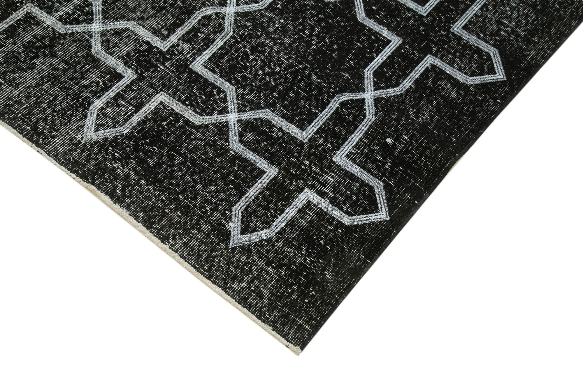 Handmade Geometric Rug – Black Cotton Wool Blend Area Rug 4'8" x 12'2" Flat Weave