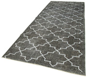 Handmade Area Rug - Grey Geometric Carpet 4x12 Feet Wool Cotton Blend Rug