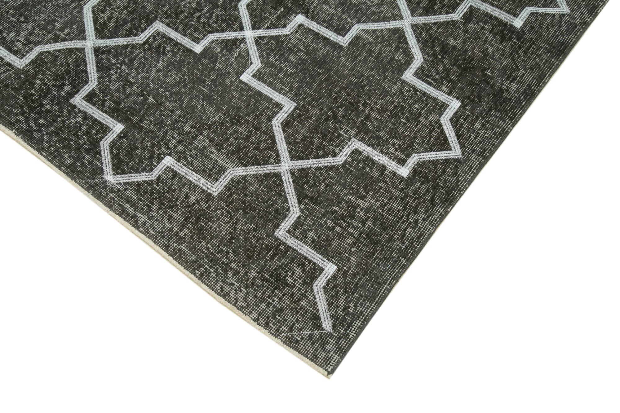 Handmade Area Rug - Grey Geometric Carpet 4x12 Feet Wool Cotton Blend Rug