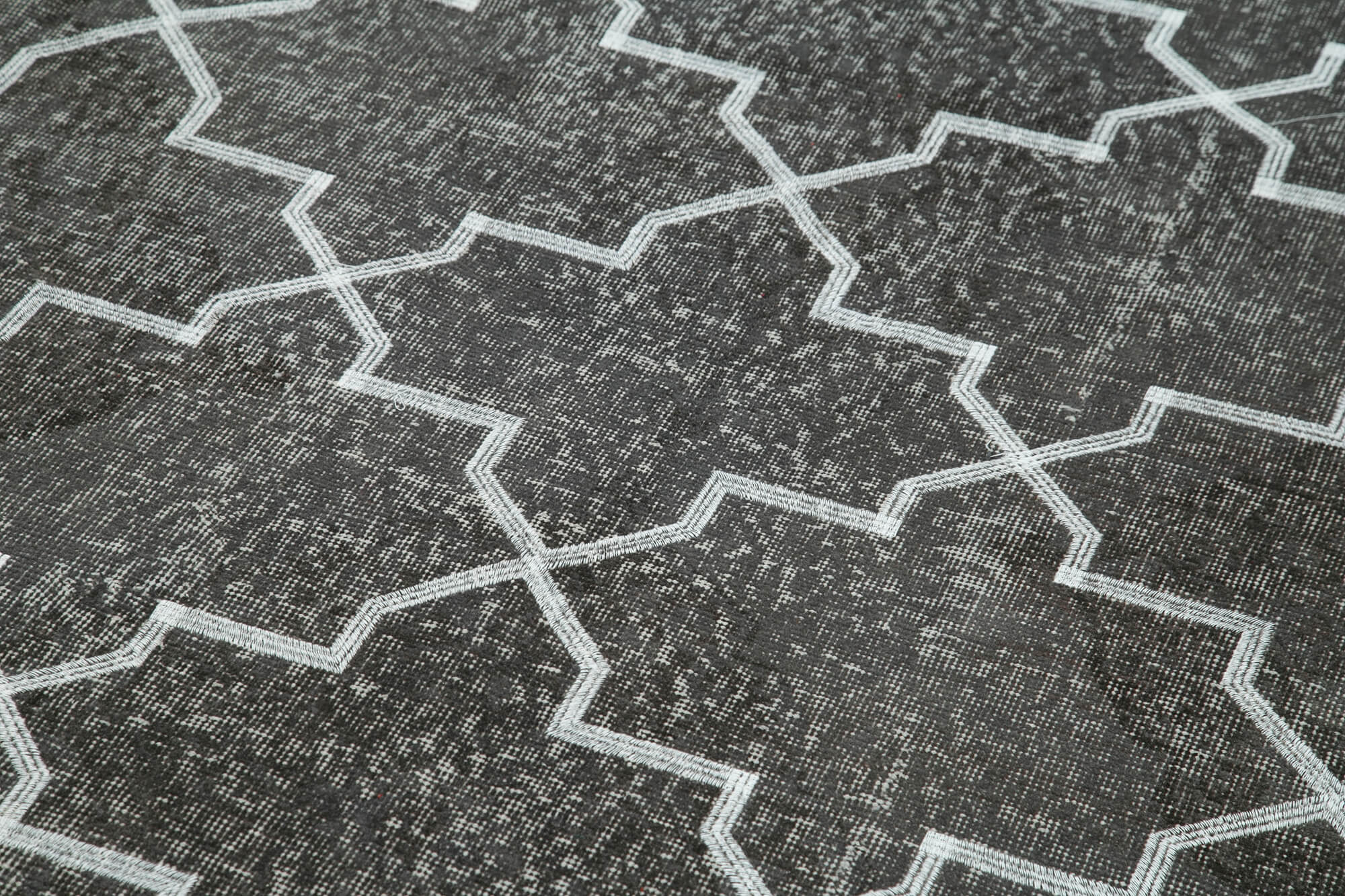 Handmade Area Rug - Grey Geometric Carpet 4x12 Feet Wool Cotton Blend Rug