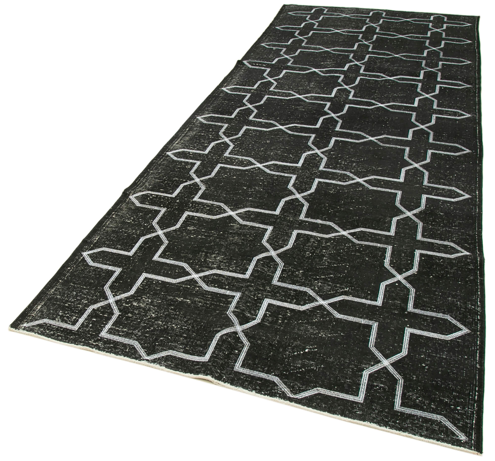 Handmade Geometric Rug – Black Wool Cotton Blend Area Rug 4'8" x 12'8"