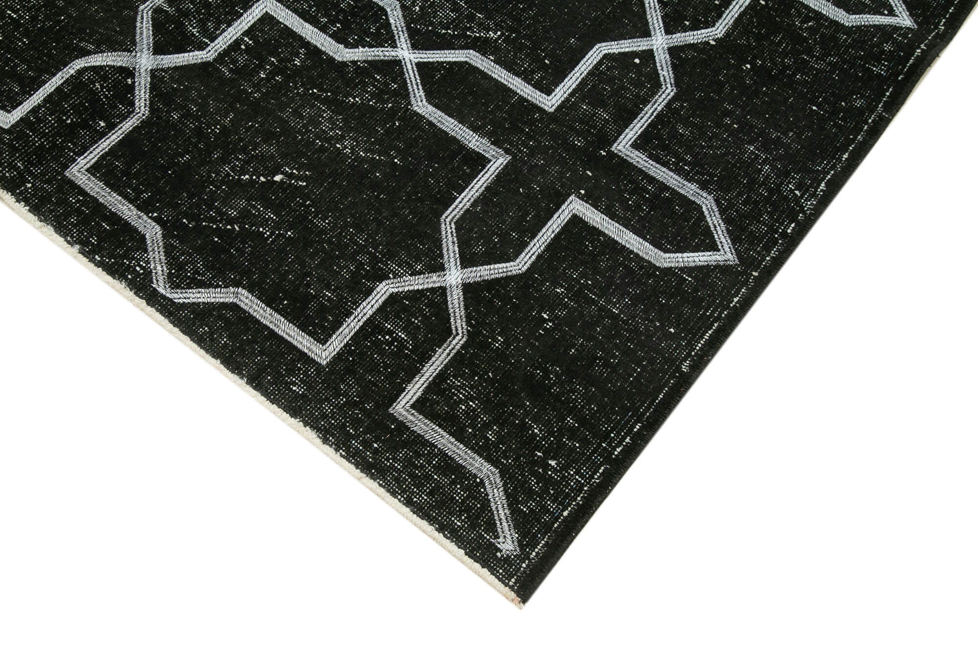 Handmade Geometric Rug – Black Wool Cotton Blend Area Rug 4'8" x 12'8"