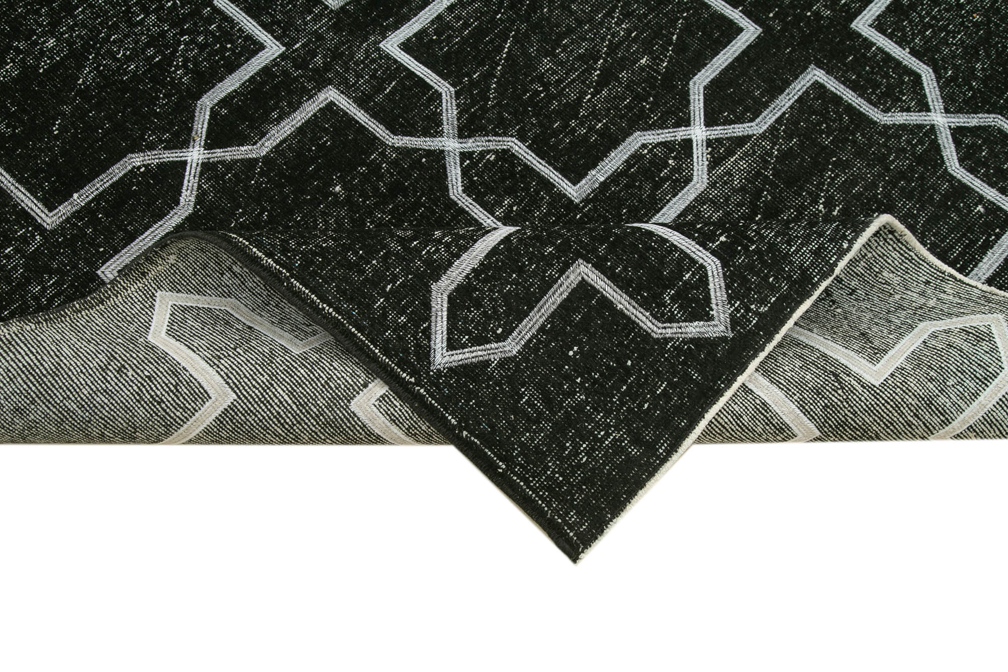 Handmade Geometric Rug – Black Wool Cotton Blend Area Rug 4'8" x 12'8"