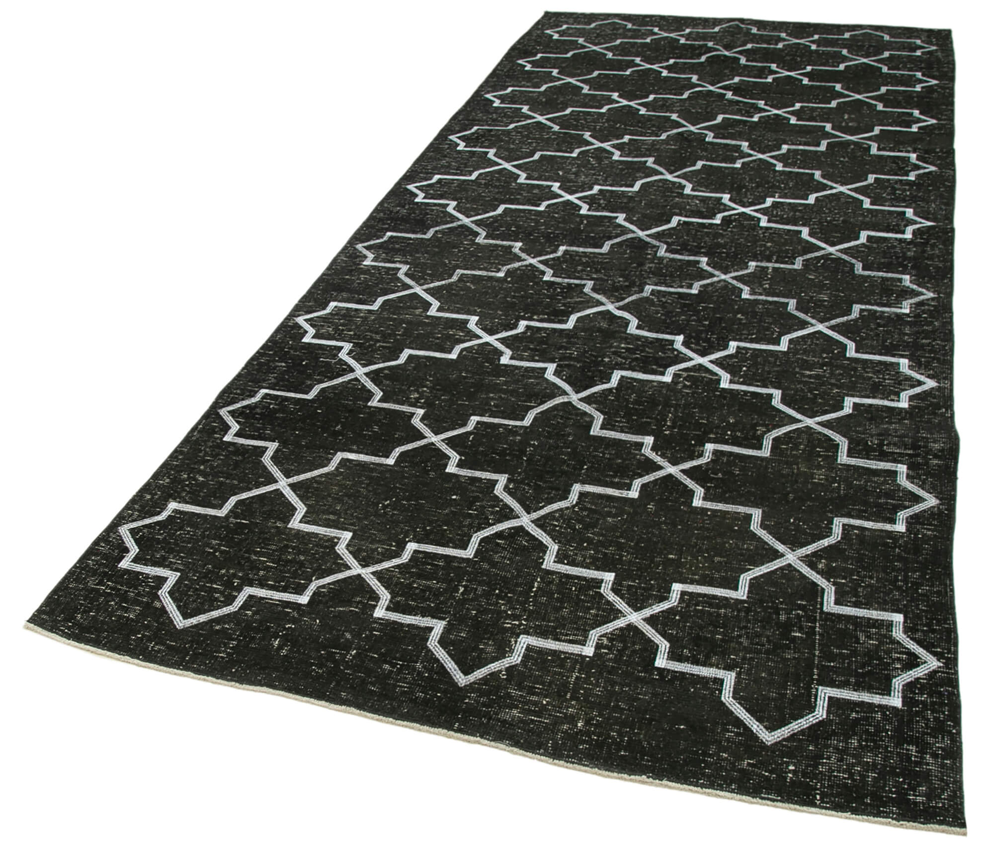 Handmade Geometric Rug – Black Area Rug Cotton Wool Carpet 4x12 Area Rug