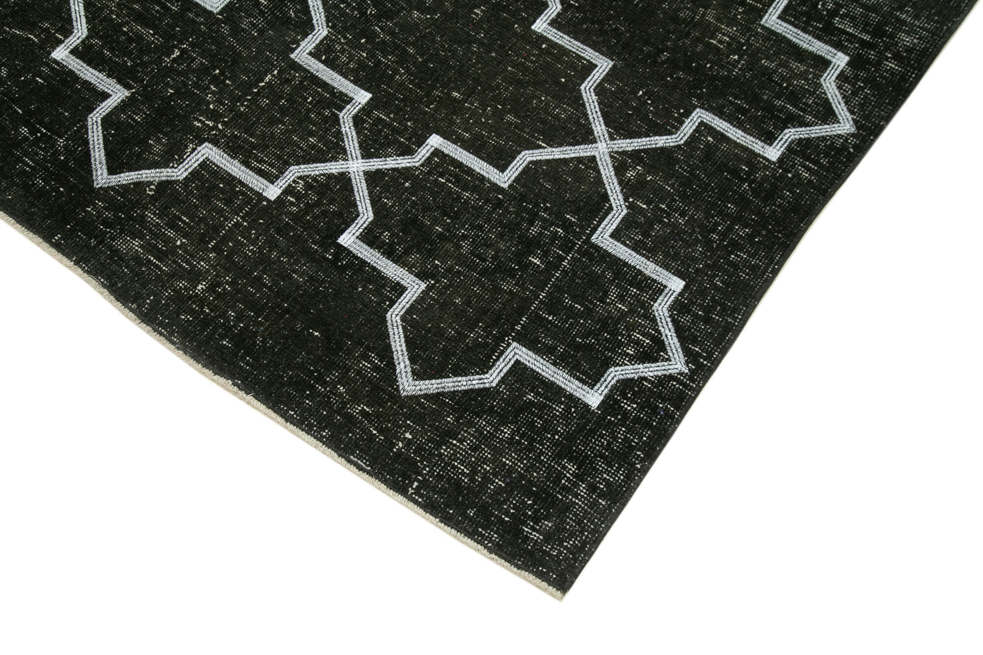 Handmade Geometric Rug – Black Area Rug Cotton Wool Carpet 4x12 Area Rug