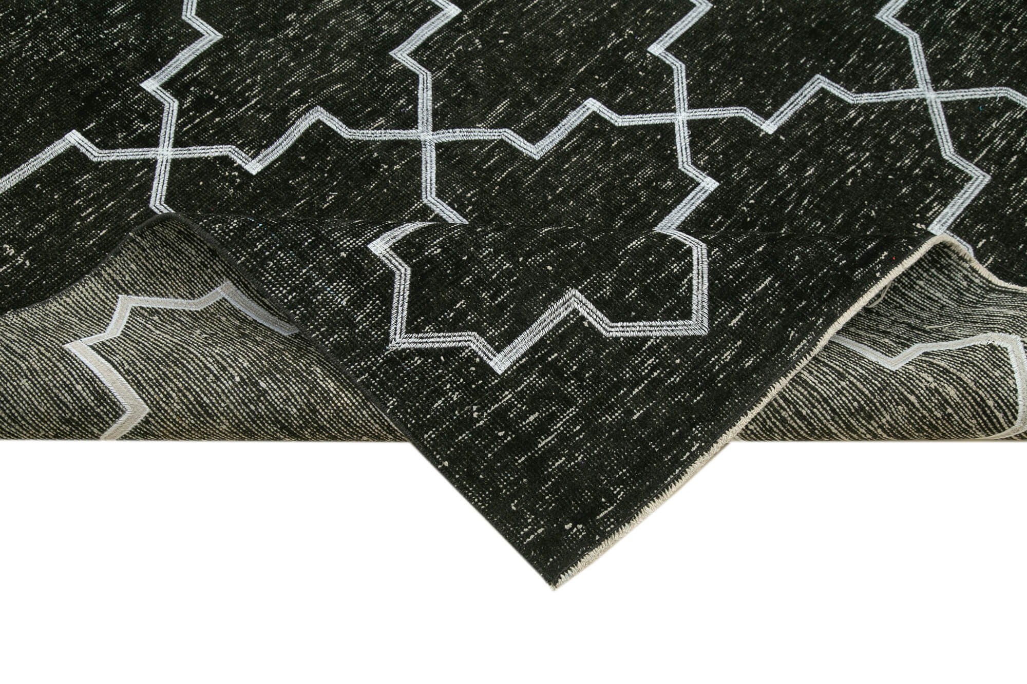 Handmade Geometric Rug – Black Area Rug Cotton Wool Carpet 4x12 Area Rug