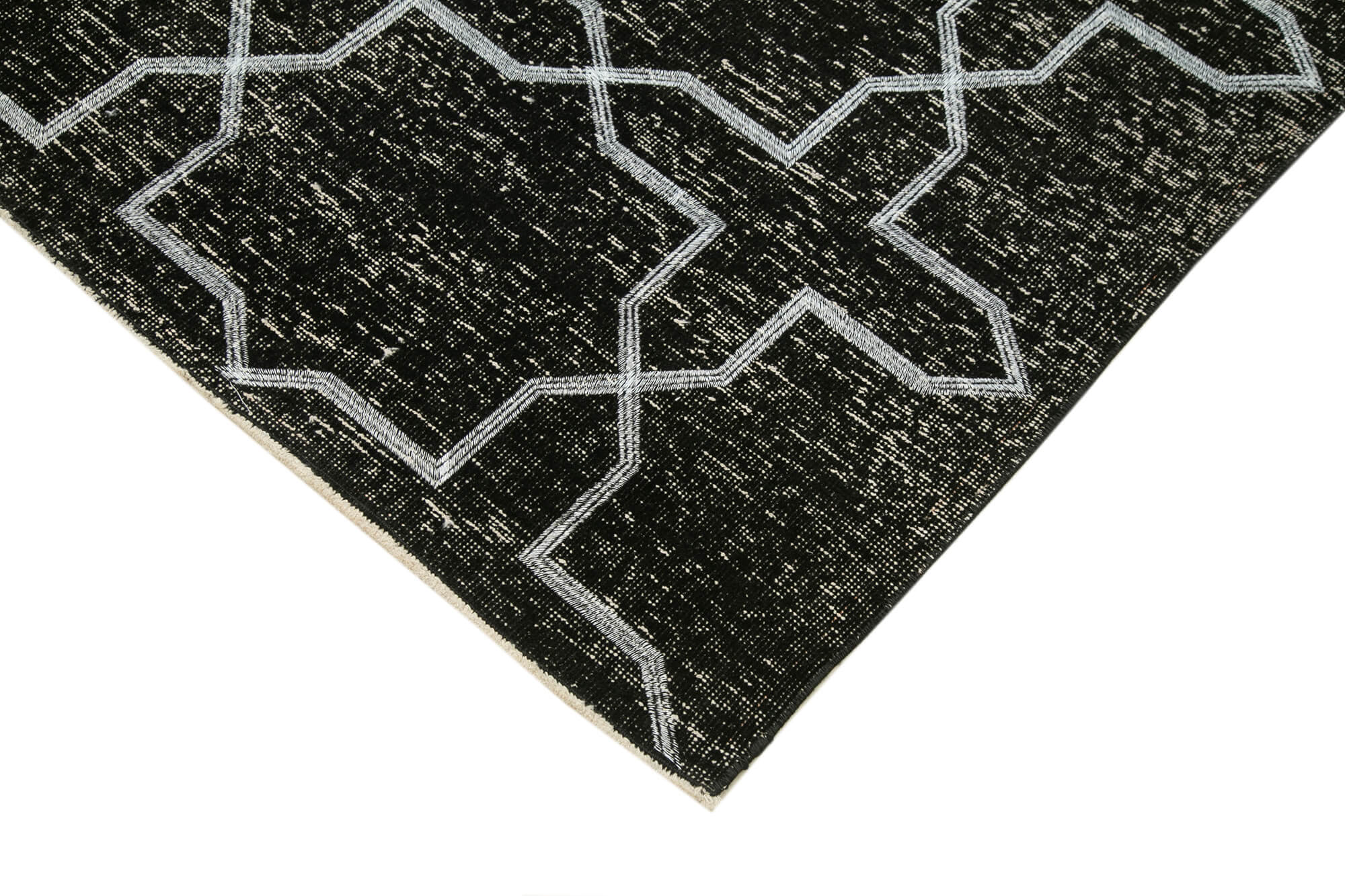 Handmade Wool Area Rug – Black Geometric Cotton Wool Carpet, Durable Soft Texture 4'7''x12'7''