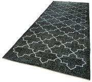 Handmade Geometric Rug – Black Cotton Wool Area Rug 4'11'' x 12'2'' | Vintage Turkish Carpet