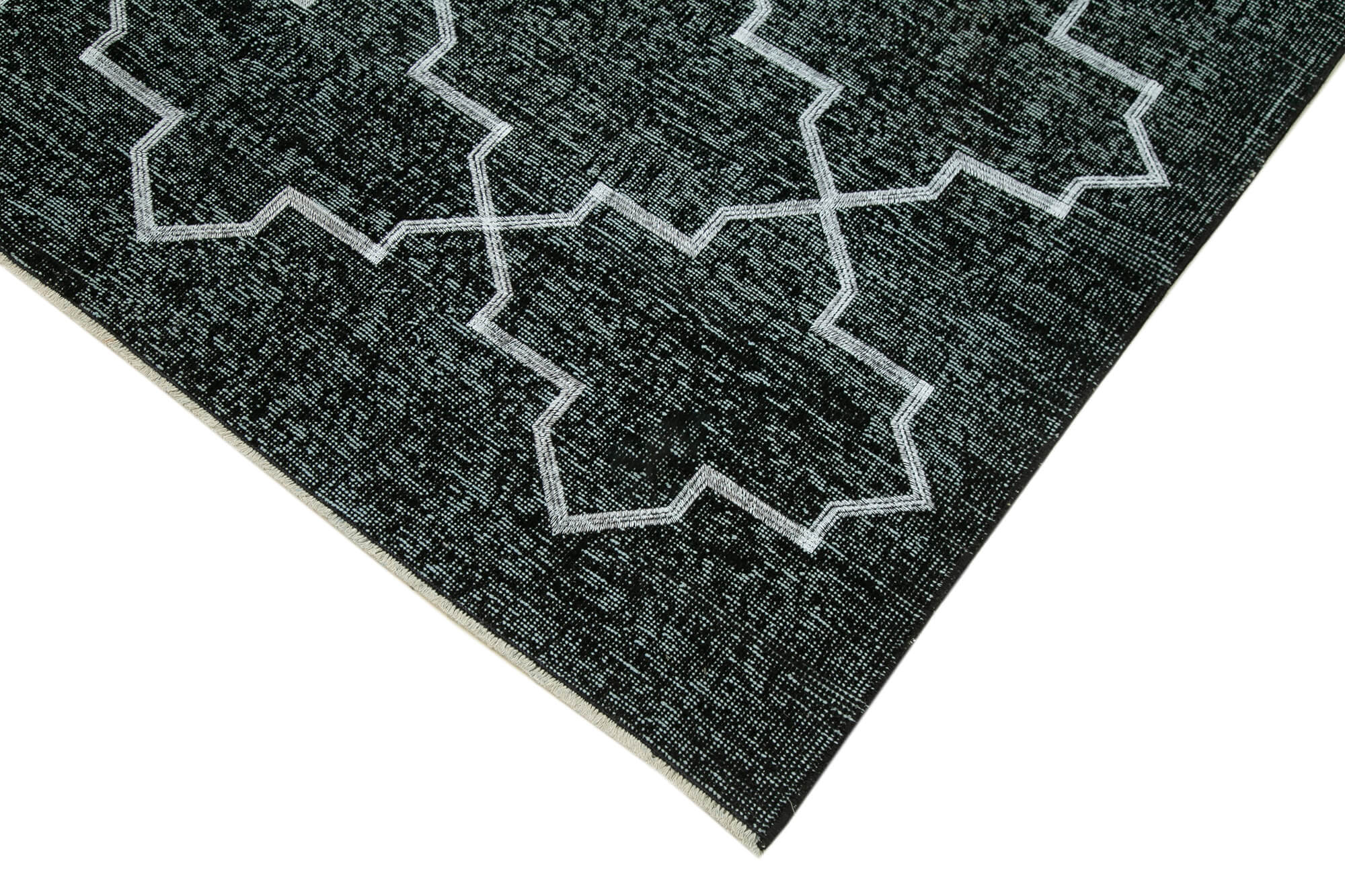 Handmade Geometric Rug – Black Cotton Wool Area Rug 4'11'' x 12'2'' | Vintage Turkish Carpet