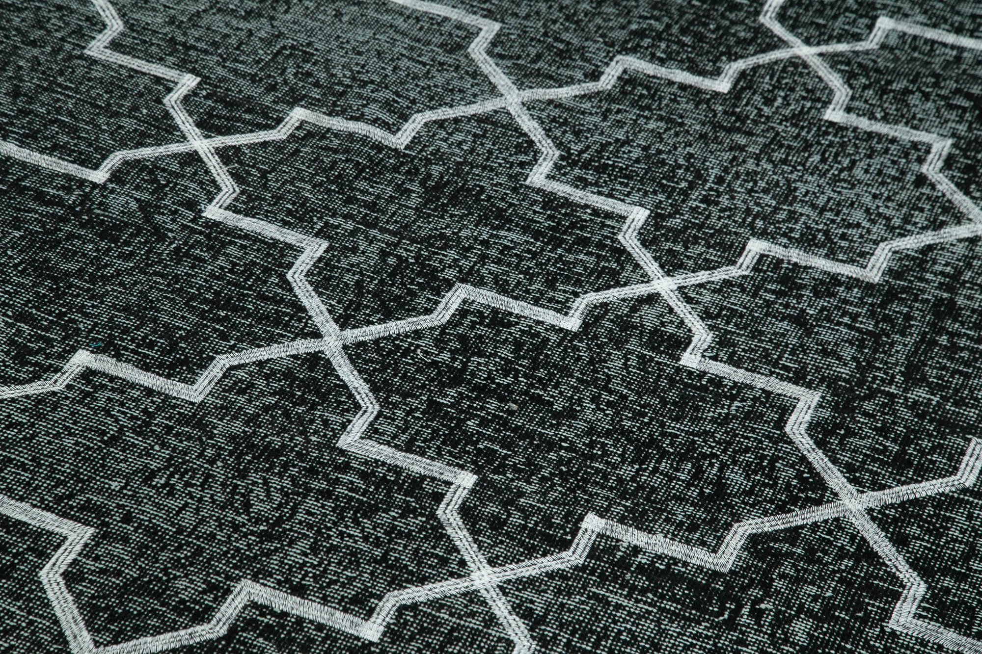 Handmade Geometric Rug – Black Cotton Wool Area Rug 4'11'' x 12'2'' | Vintage Turkish Carpet