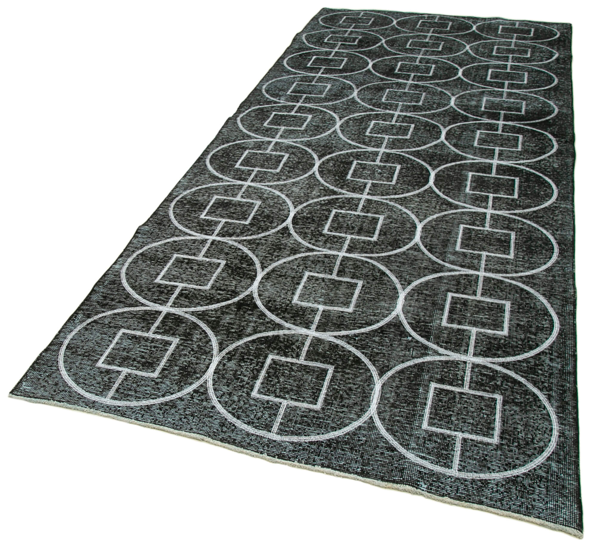 Handmade Geometric Rug | Durable Floor Covering Black Cotton Wool Area Rug 4'9''x12'1''