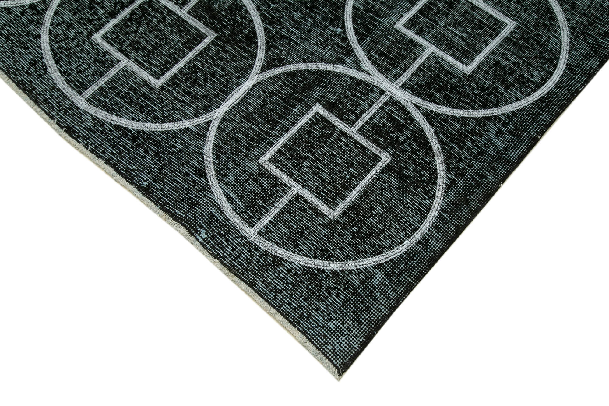 Handmade Geometric Rug | Durable Floor Covering Black Cotton Wool Area Rug 4'9''x12'1''