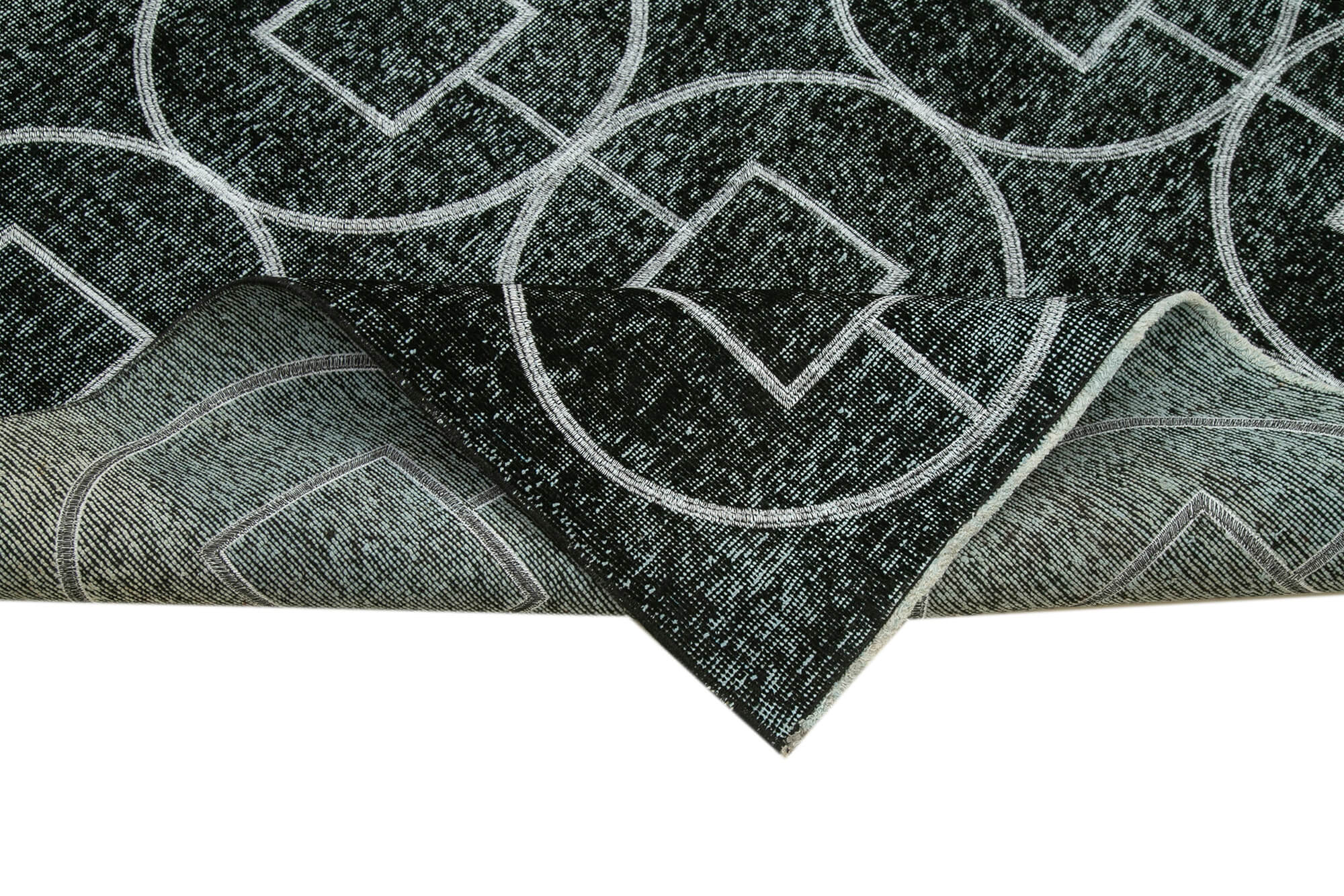 Handmade Geometric Rug | Durable Floor Covering Black Cotton Wool Area Rug 4'9''x12'1''