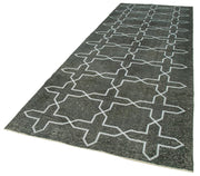 Handmade Geometric Rug – Grey Wool Area Rug 4'9''x13'3'' Cotton Wool Carpet