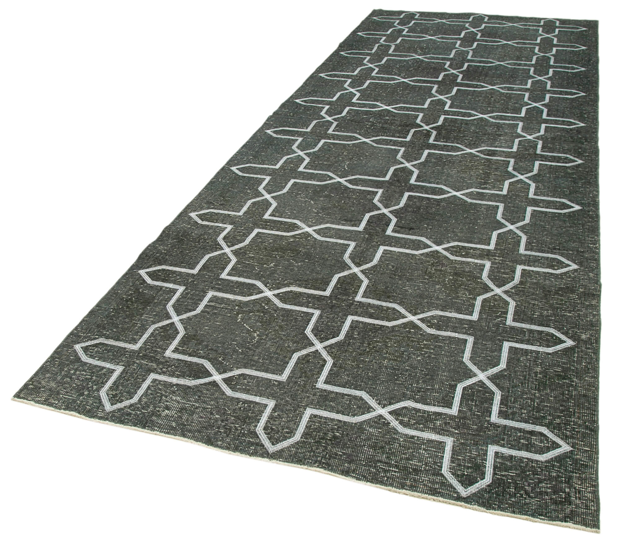 Handmade Geometric Rug – Grey Wool Area Rug 4'9''x13'3'' Cotton Wool Carpet