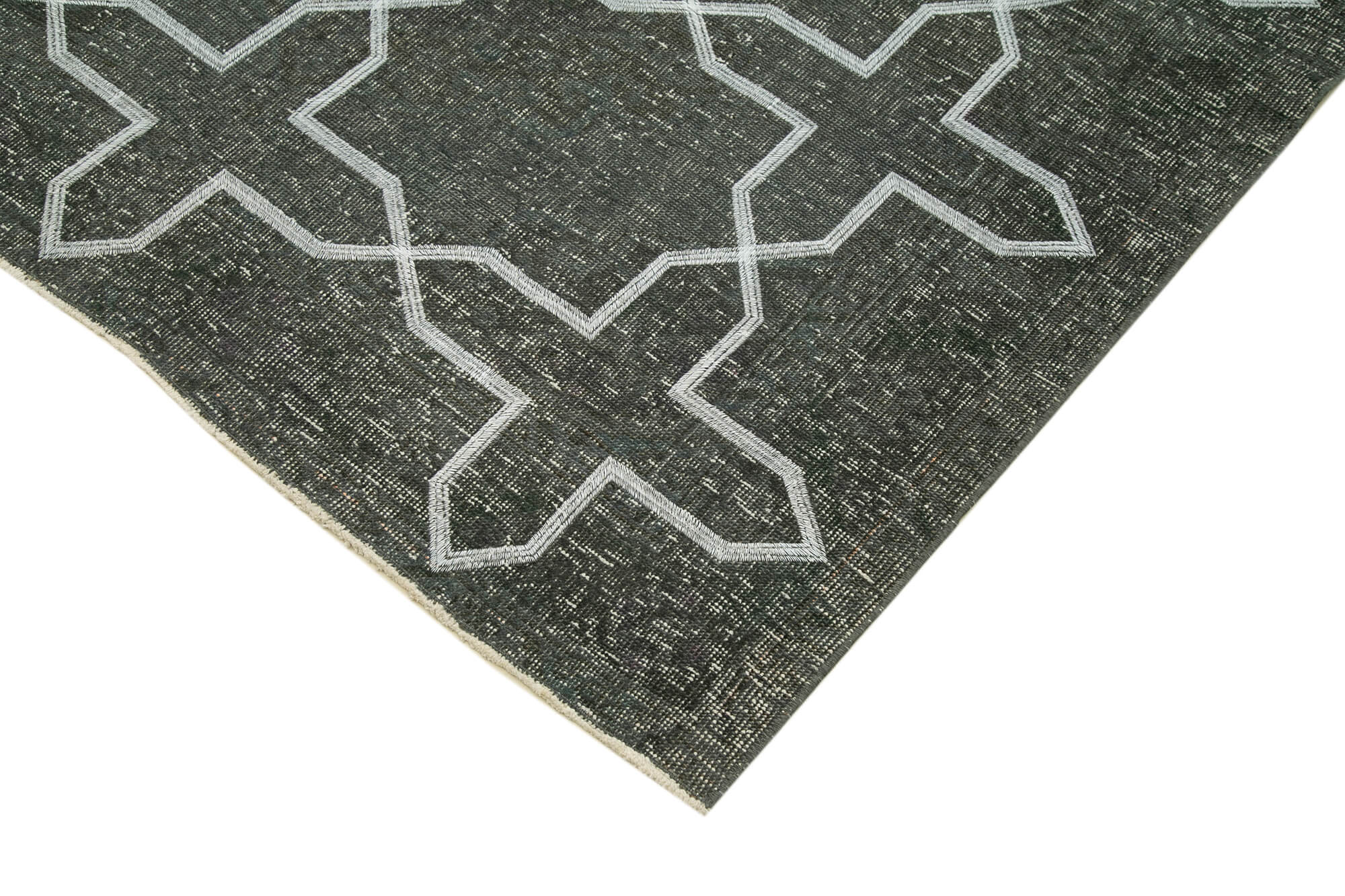 Handmade Geometric Rug – Grey Wool Area Rug 4'9''x13'3'' Cotton Wool Carpet