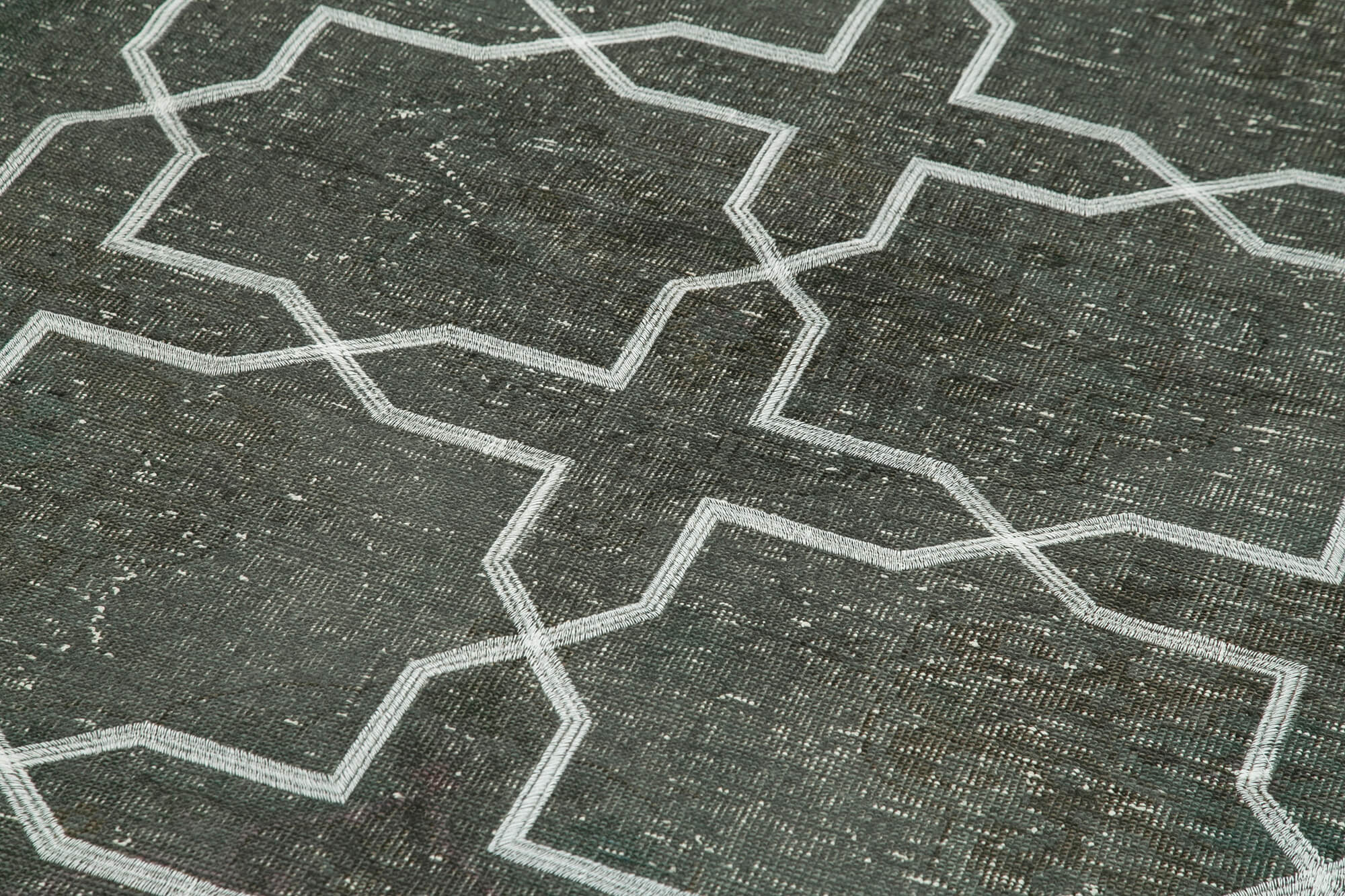 Handmade Geometric Rug – Grey Wool Area Rug 4'9''x13'3'' Cotton Wool Carpet