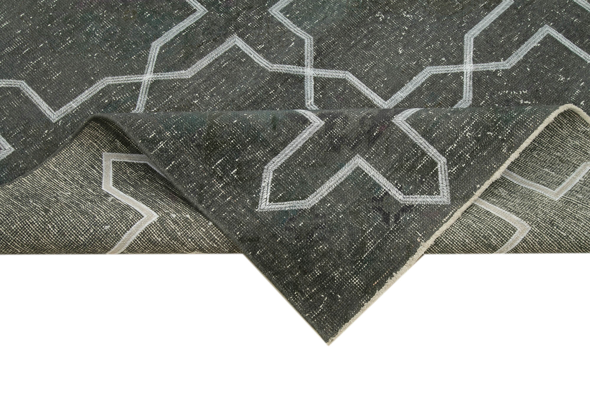 Handmade Geometric Rug – Grey Wool Area Rug 4'9''x13'3'' Cotton Wool Carpet