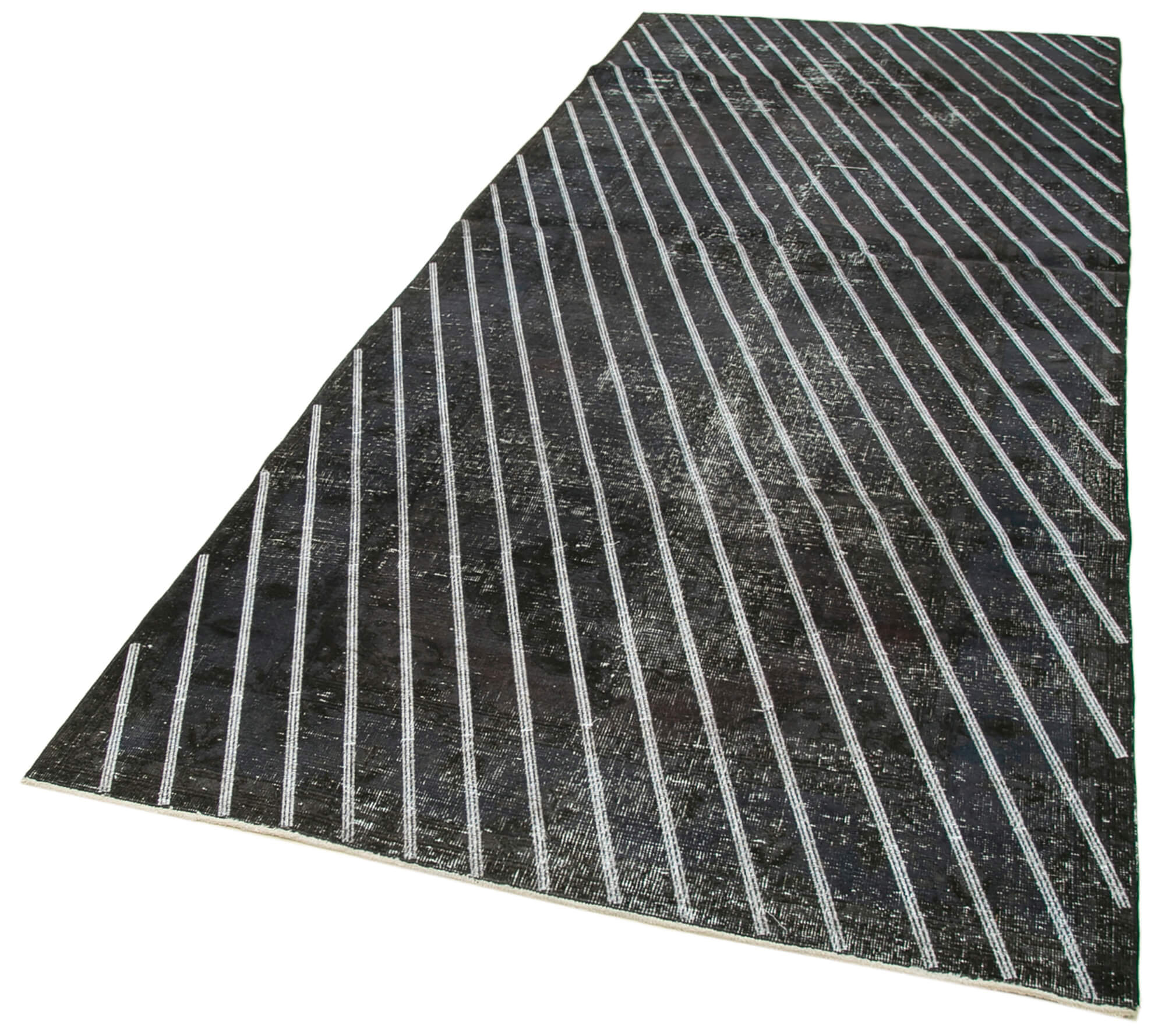 Handmade Wool Area Rug – Black Geometric Cotton Wool Carpet, 4'8''x12'2''
