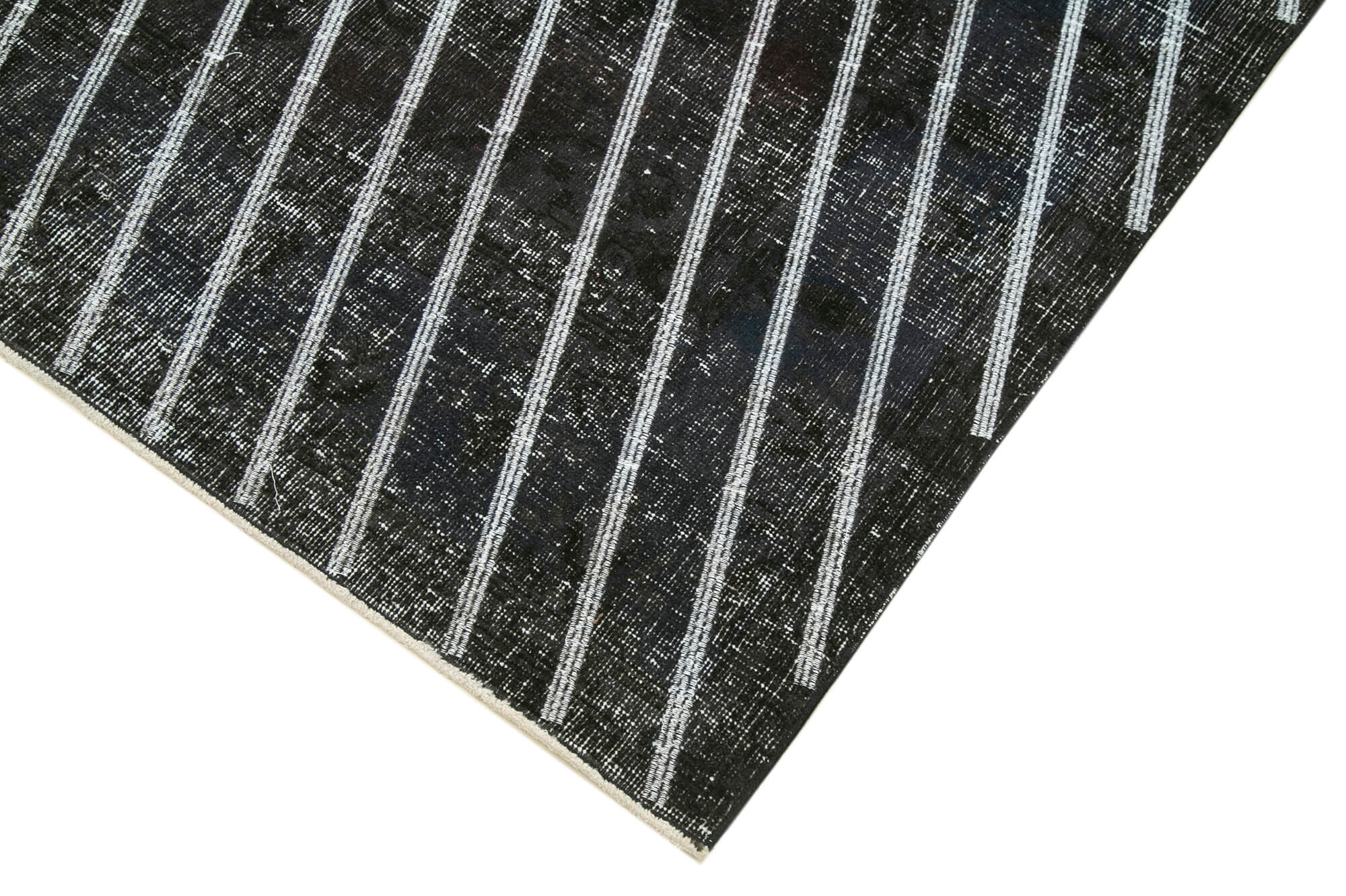 Handmade Wool Area Rug – Black Geometric Cotton Wool Carpet, 4'8''x12'2''