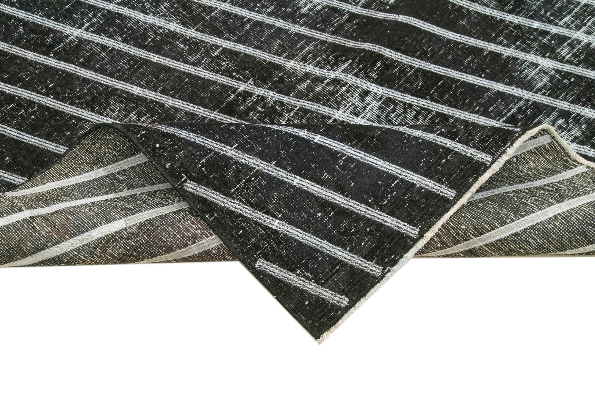 Handmade Wool Area Rug – Black Geometric Cotton Wool Carpet, 4'8''x12'2''