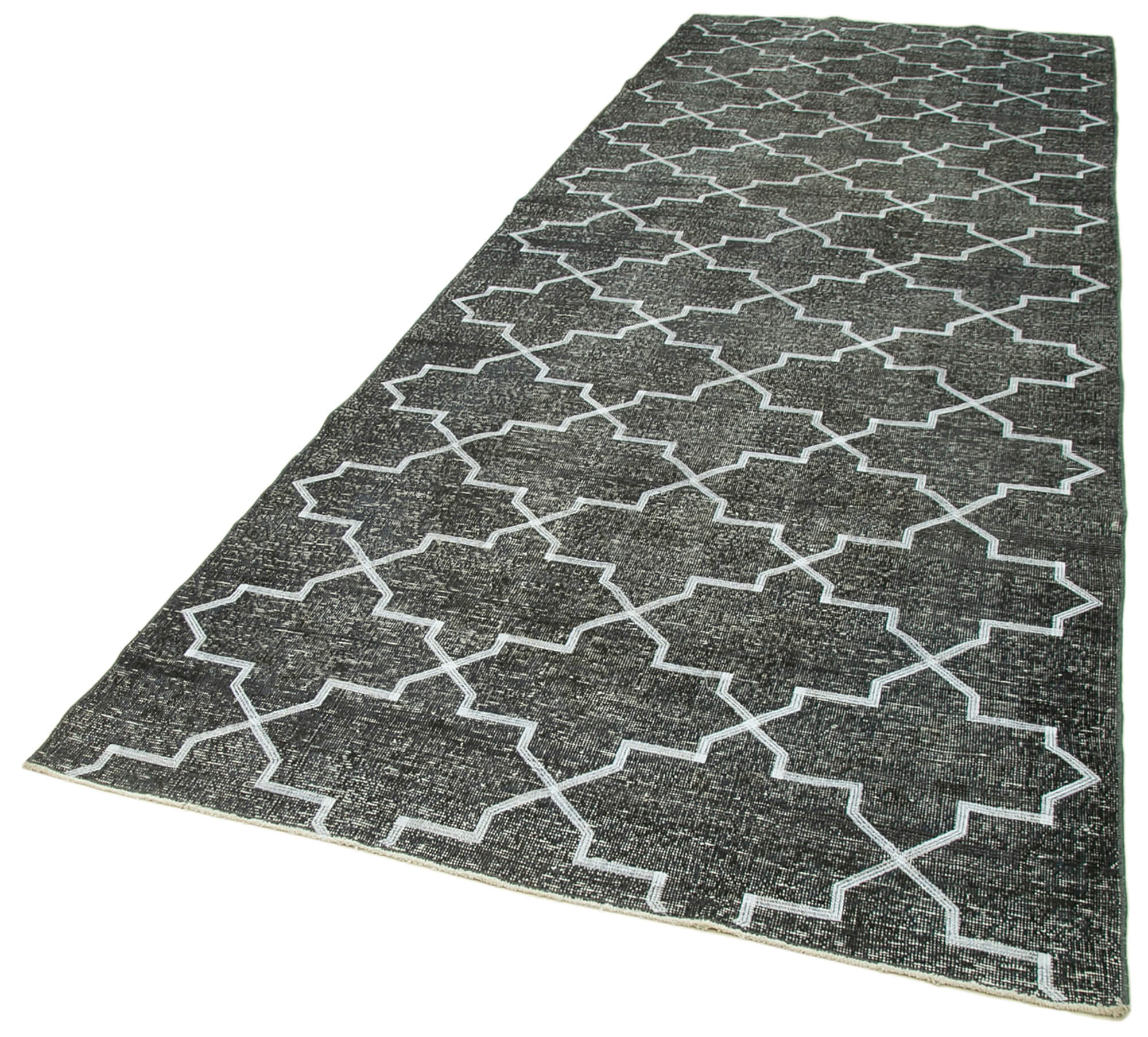 Handmade Geometric Rug – Grey Area Rug Cotton Wool Carpet 4'9" x 13'8"