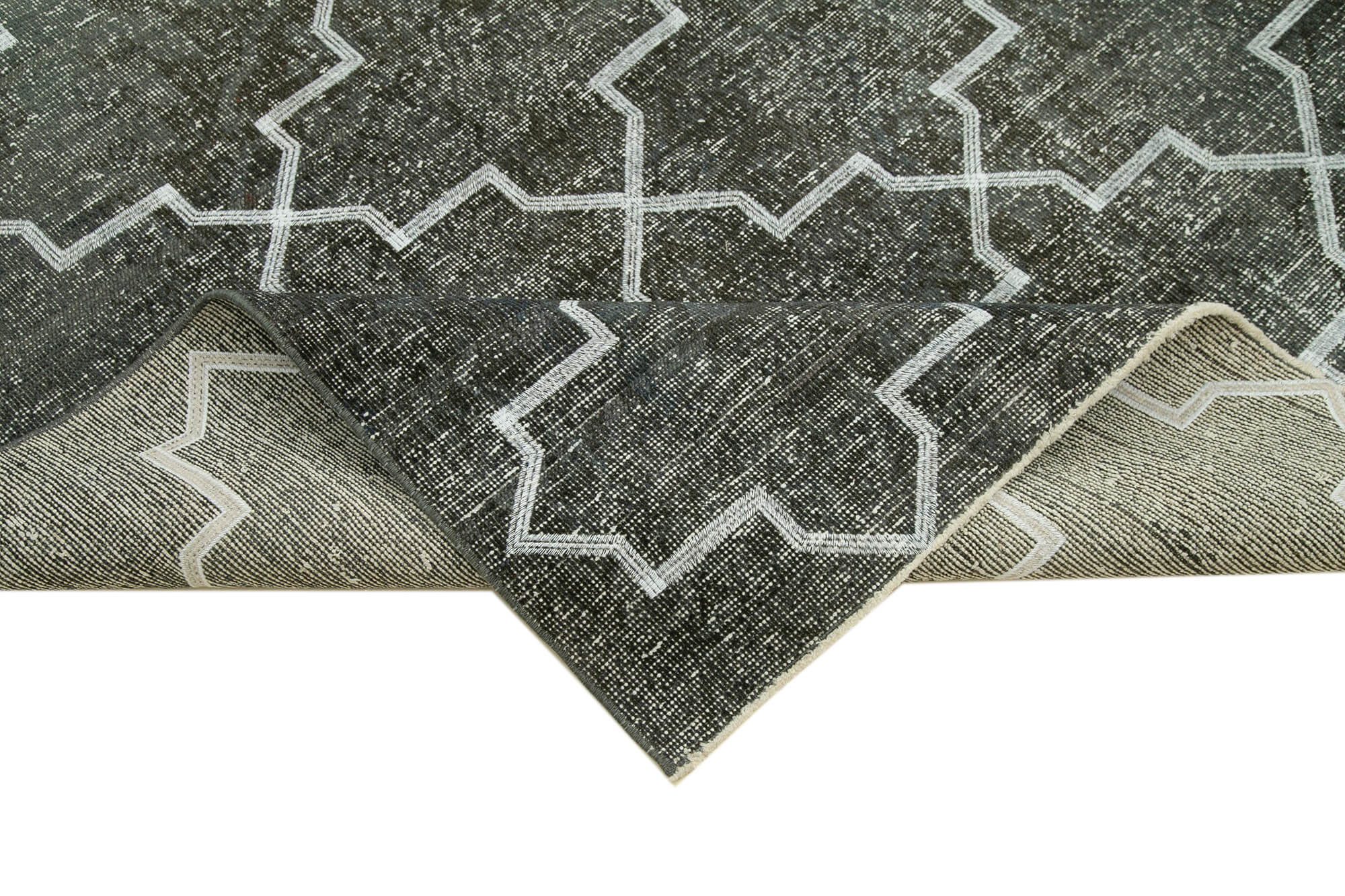 Handmade Geometric Rug – Grey Area Rug Cotton Wool Carpet 4'9" x 13'8"