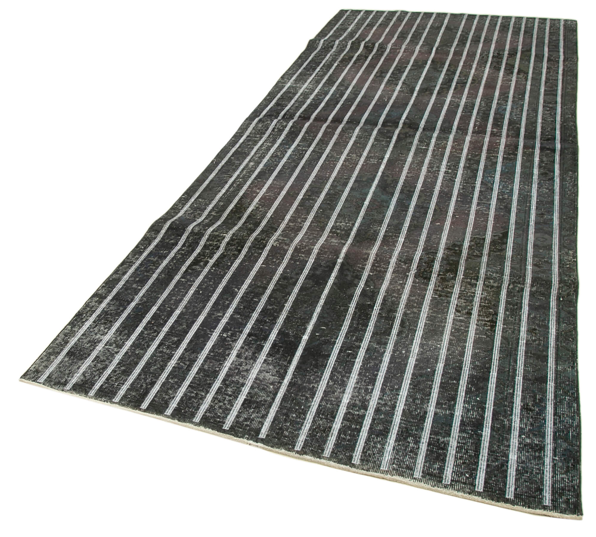 Handmade Wool Area Rug – Grey Wool Carpet With Geometric Cotton Rug Design 4'8''x12'7''