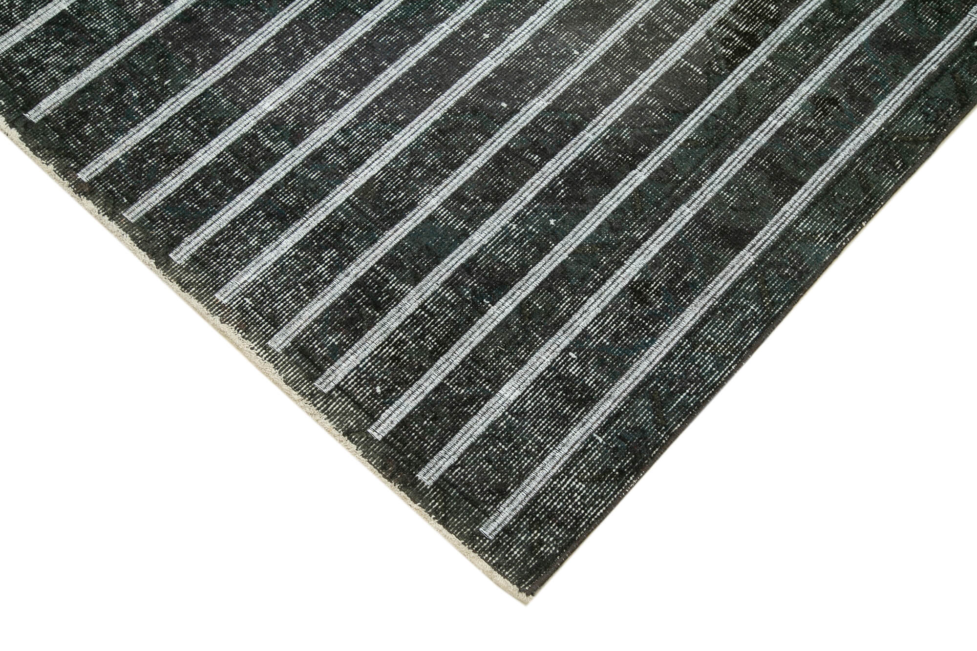 Handmade Wool Area Rug – Grey Wool Carpet With Geometric Cotton Rug Design 4'8''x12'7''