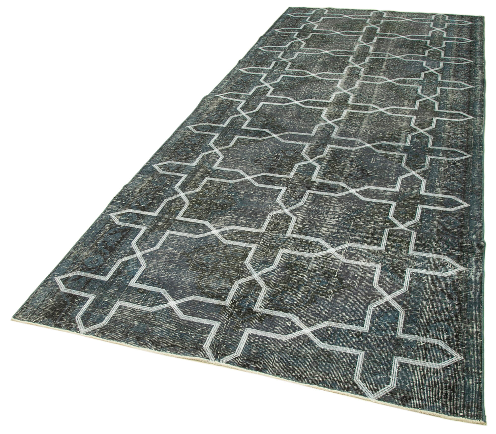 Handmade Geometric Rug - Grey Area Rug with Cotton Wool Carpet Blend 4'9''x11'10''