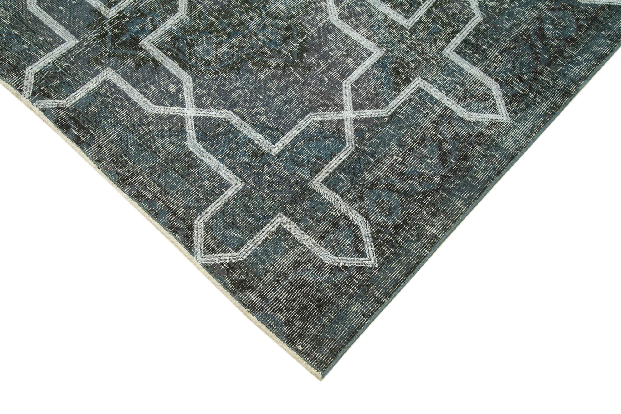 Handmade Geometric Rug - Grey Area Rug with Cotton Wool Carpet Blend 4'9''x11'10''