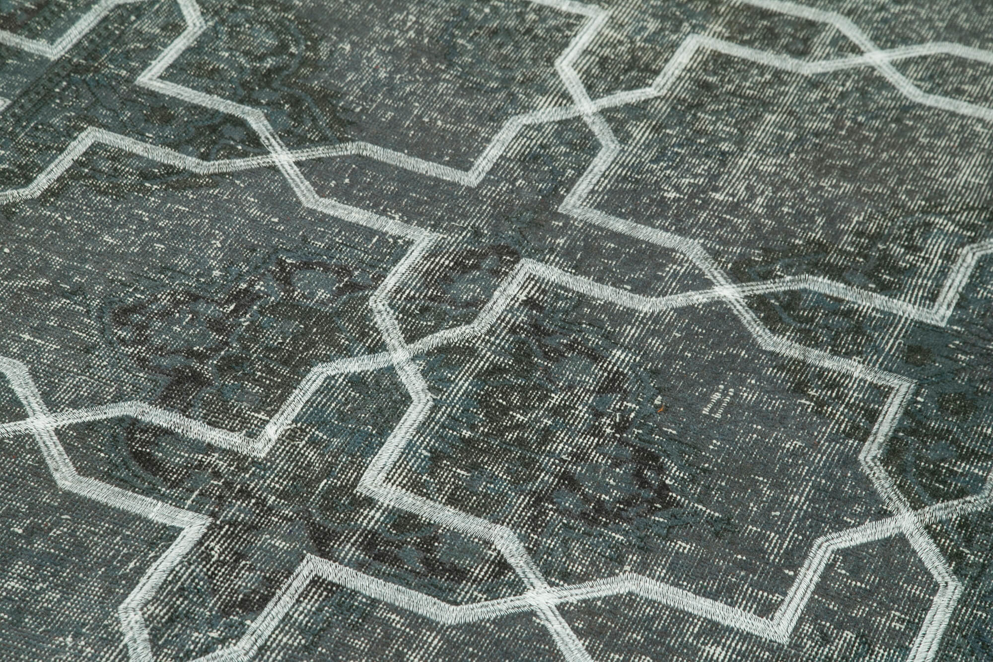 Handmade Geometric Rug - Grey Area Rug with Cotton Wool Carpet Blend 4'9''x11'10''