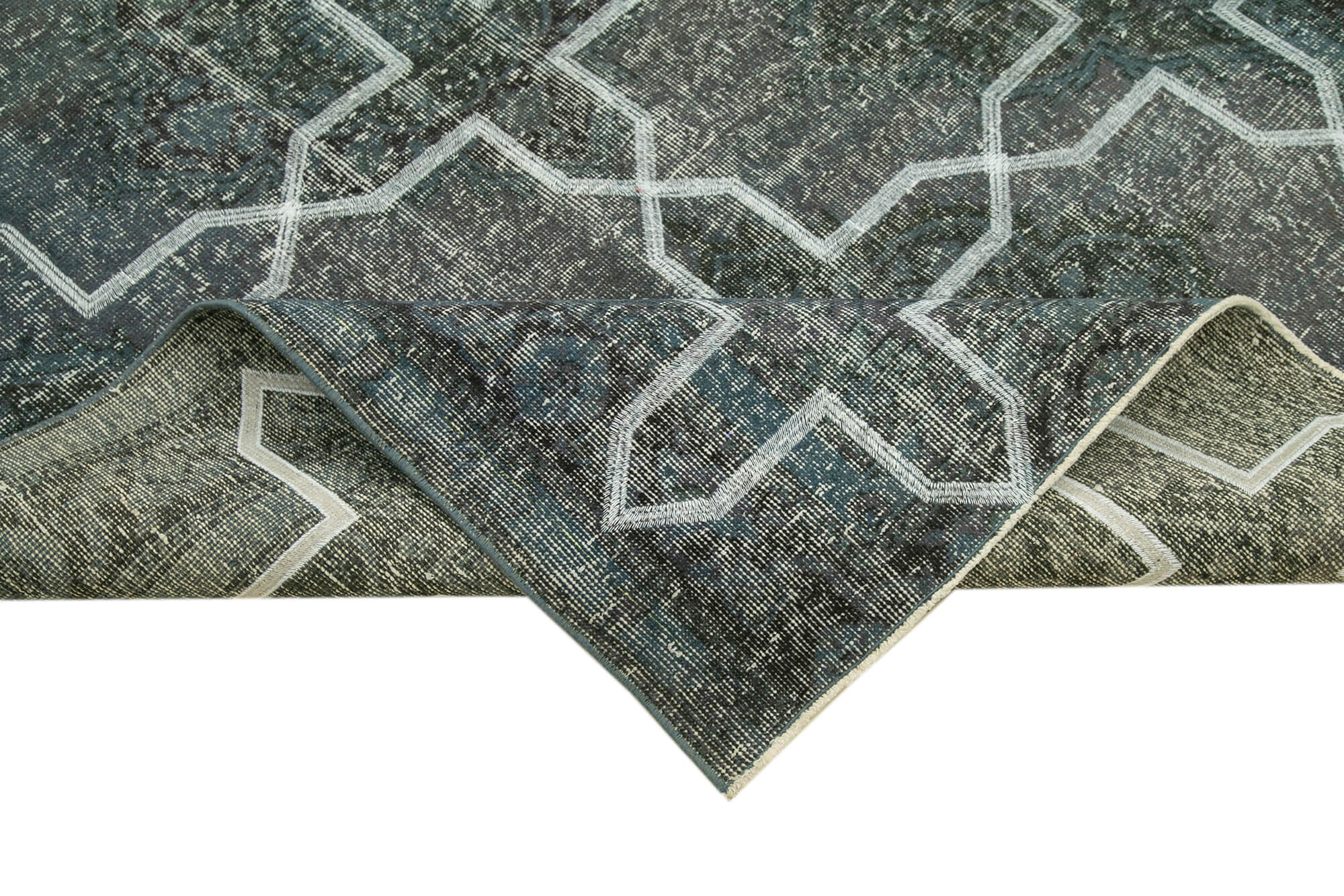 Handmade Geometric Rug - Grey Area Rug with Cotton Wool Carpet Blend 4'9''x11'10''