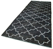 Handmade Area Rug – Black Geometric Carpet Cotton Wool Rug 4'7''x12'6''