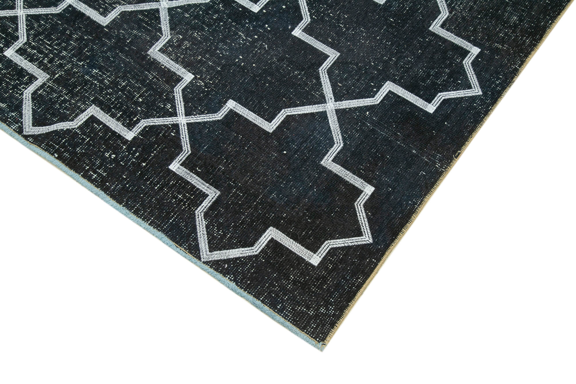 Handmade Area Rug – Black Geometric Carpet Cotton Wool Rug 4'7''x12'6''