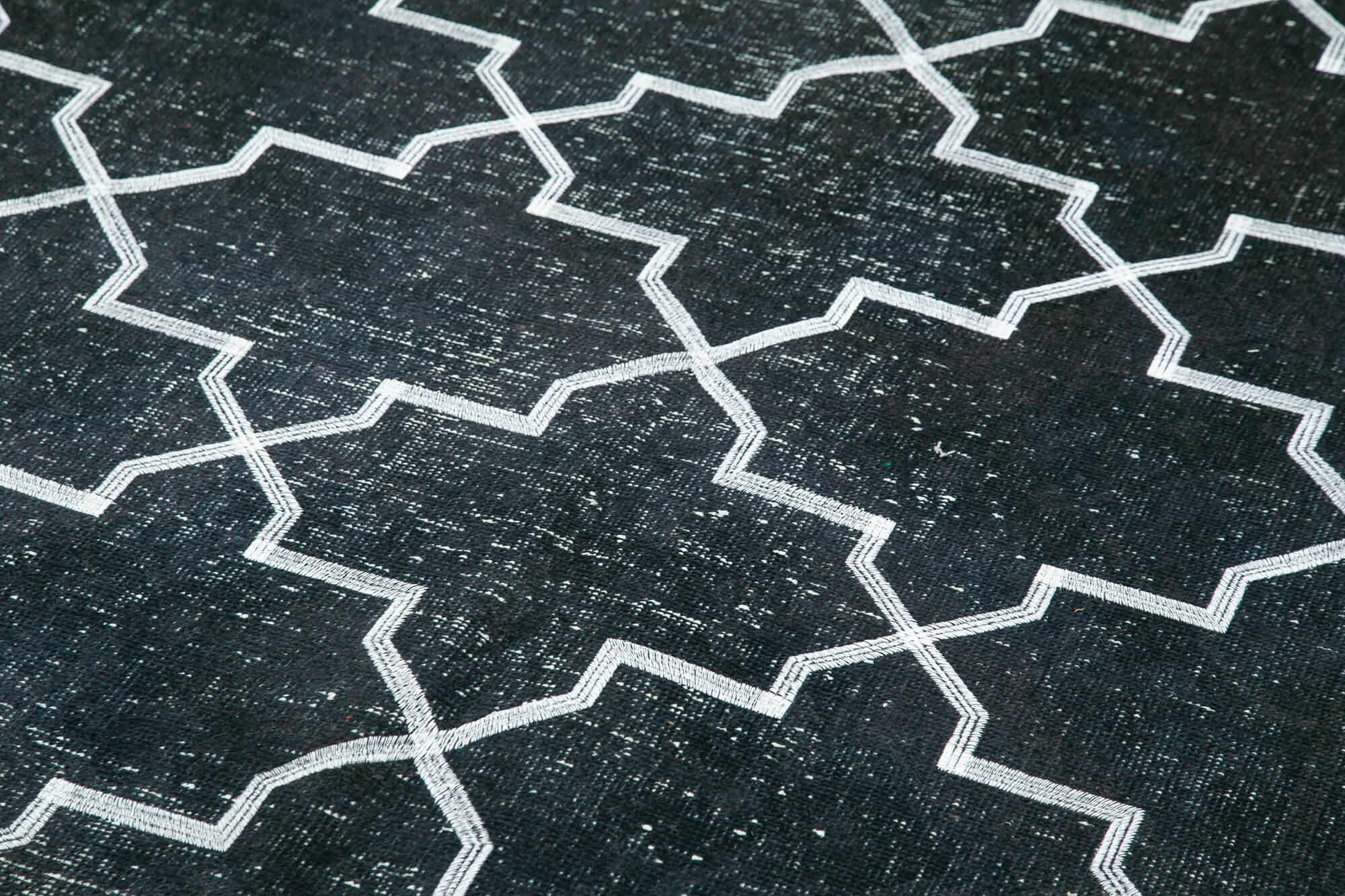 Handmade Area Rug – Black Geometric Carpet Cotton Wool Rug 4'7''x12'6''