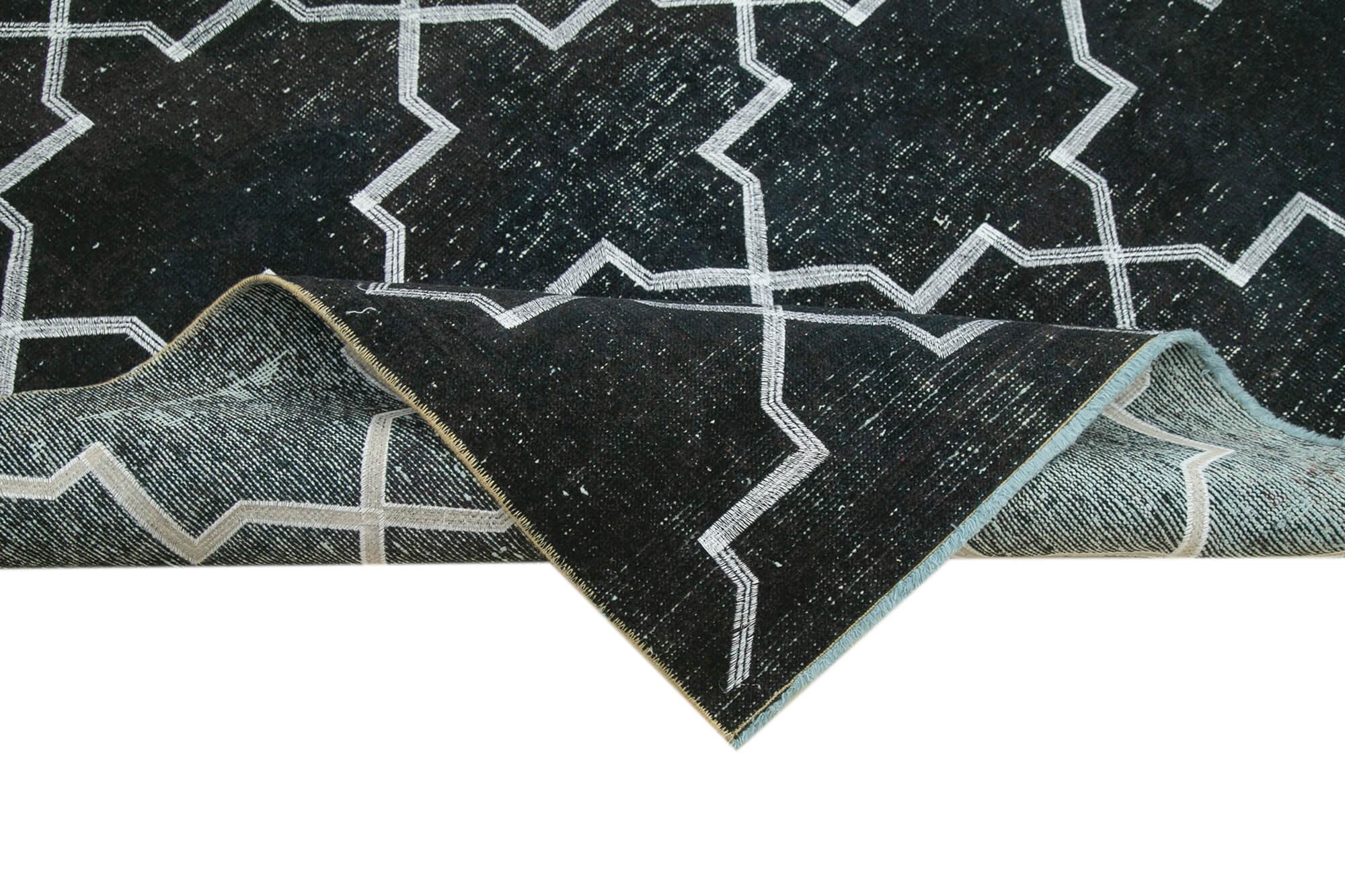 Handmade Area Rug – Black Geometric Carpet Cotton Wool Rug 4'7''x12'6''