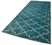 Handmade Geometric Rug – Turquoise Area Rug With Wool Cotton Blend 5'0" x 12'9"