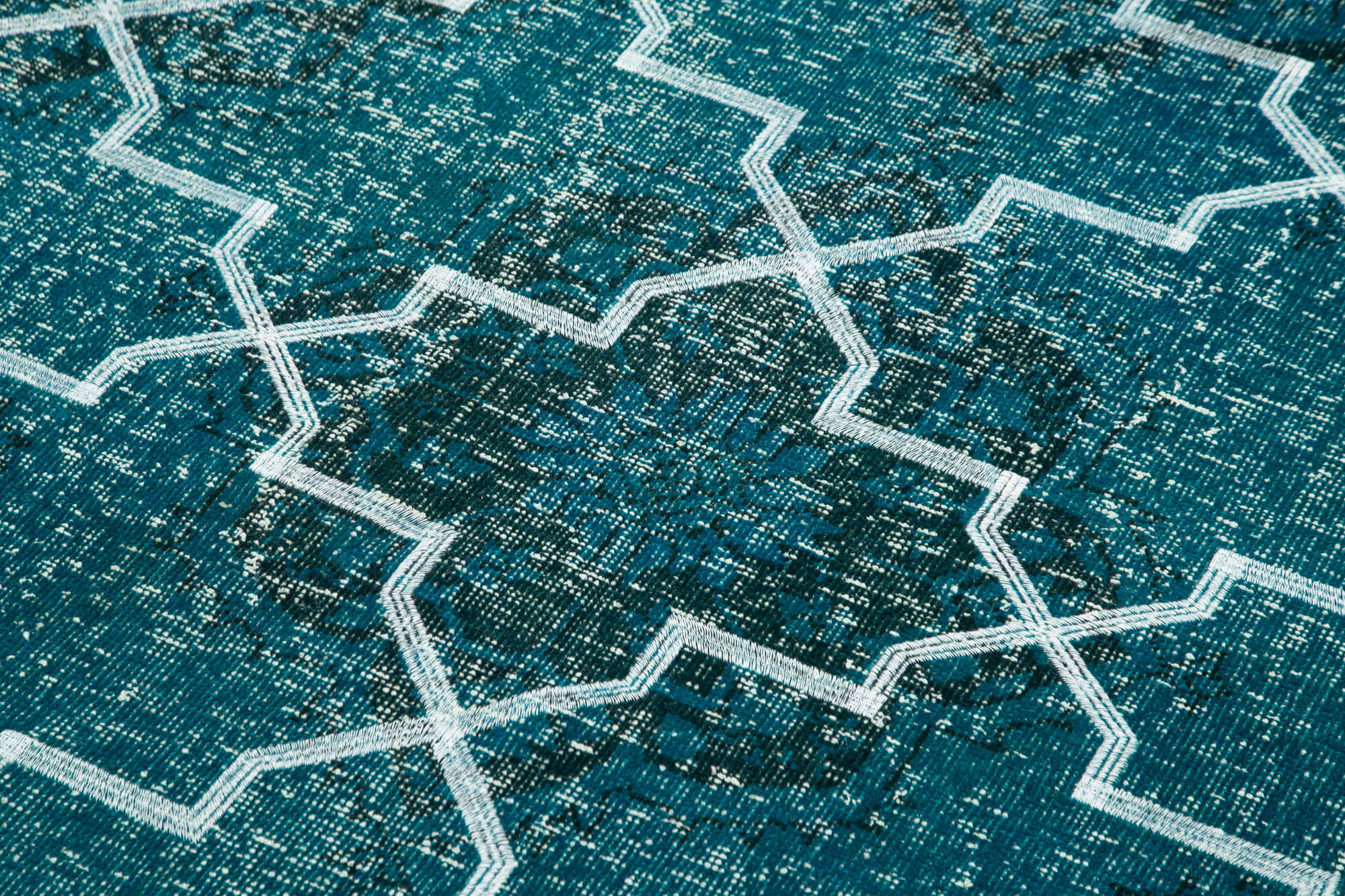 Handmade Geometric Rug – Turquoise Area Rug With Wool Cotton Blend 5'0" x 12'9"