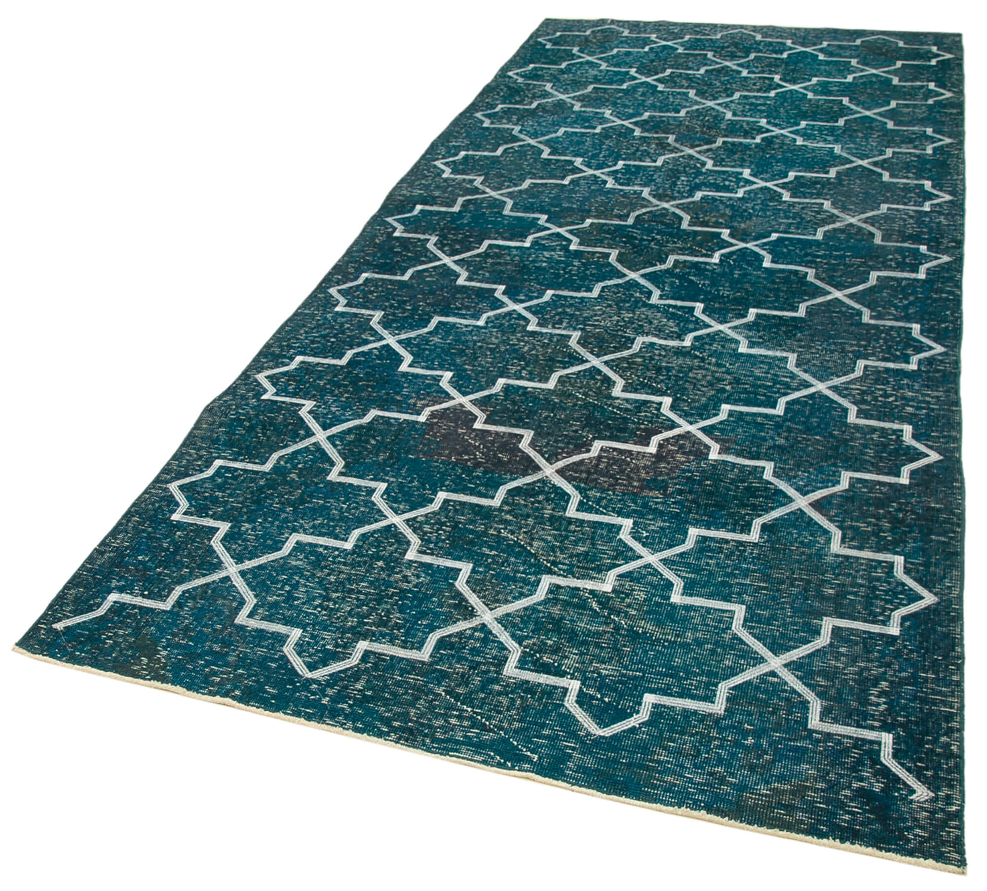 Handmade Geometric Rug – Turquoise Area Rug Cotton Wool Carpet 4x12 Feet Flat Weave