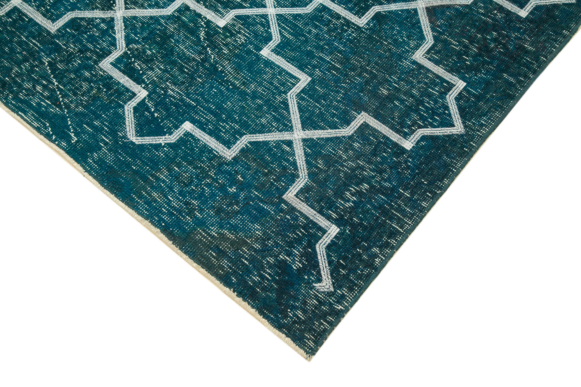 Handmade Geometric Rug – Turquoise Area Rug Cotton Wool Carpet 4x12 Feet Flat Weave