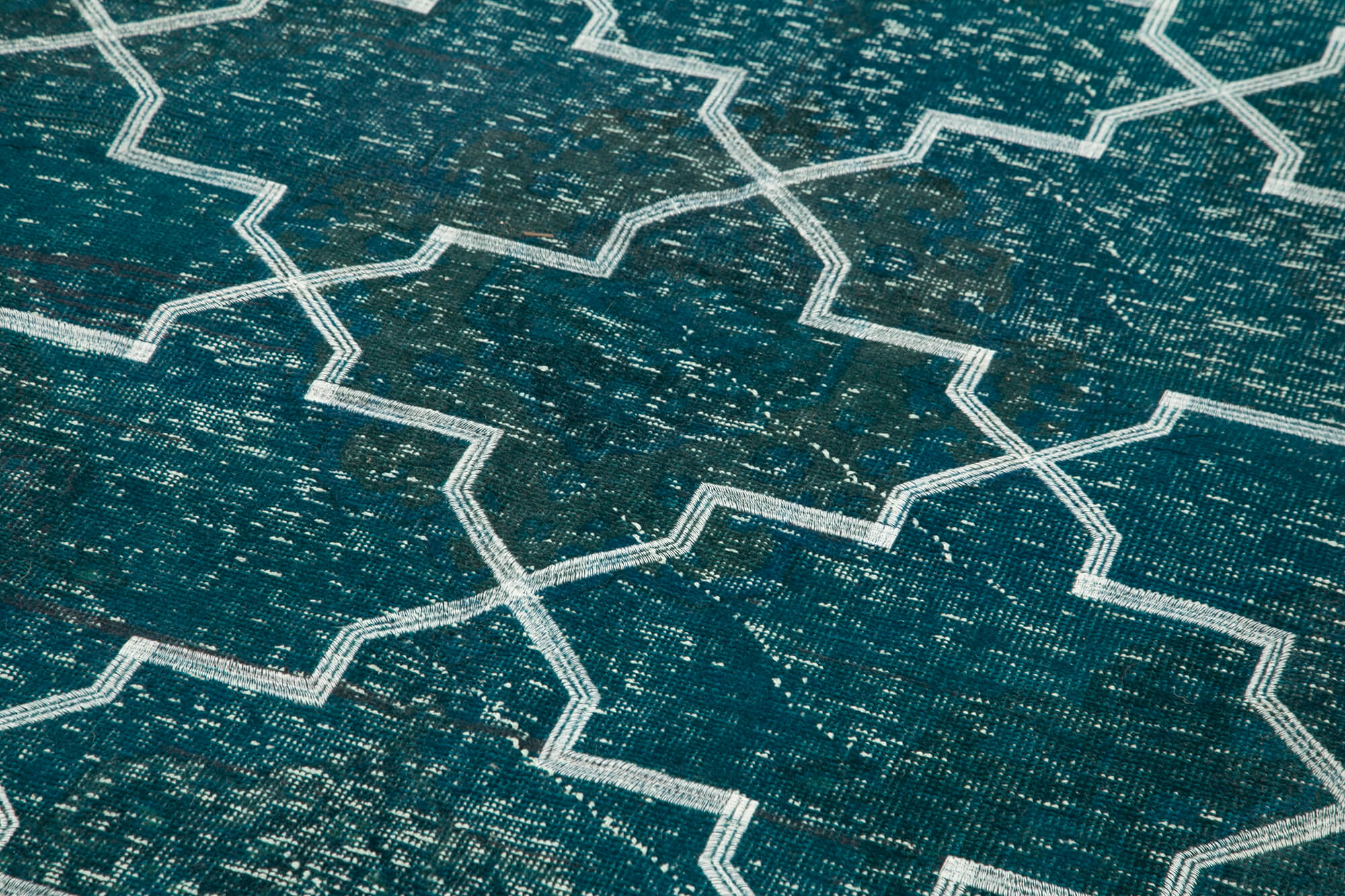 Handmade Geometric Rug – Turquoise Area Rug Cotton Wool Carpet 4x12 Feet Flat Weave